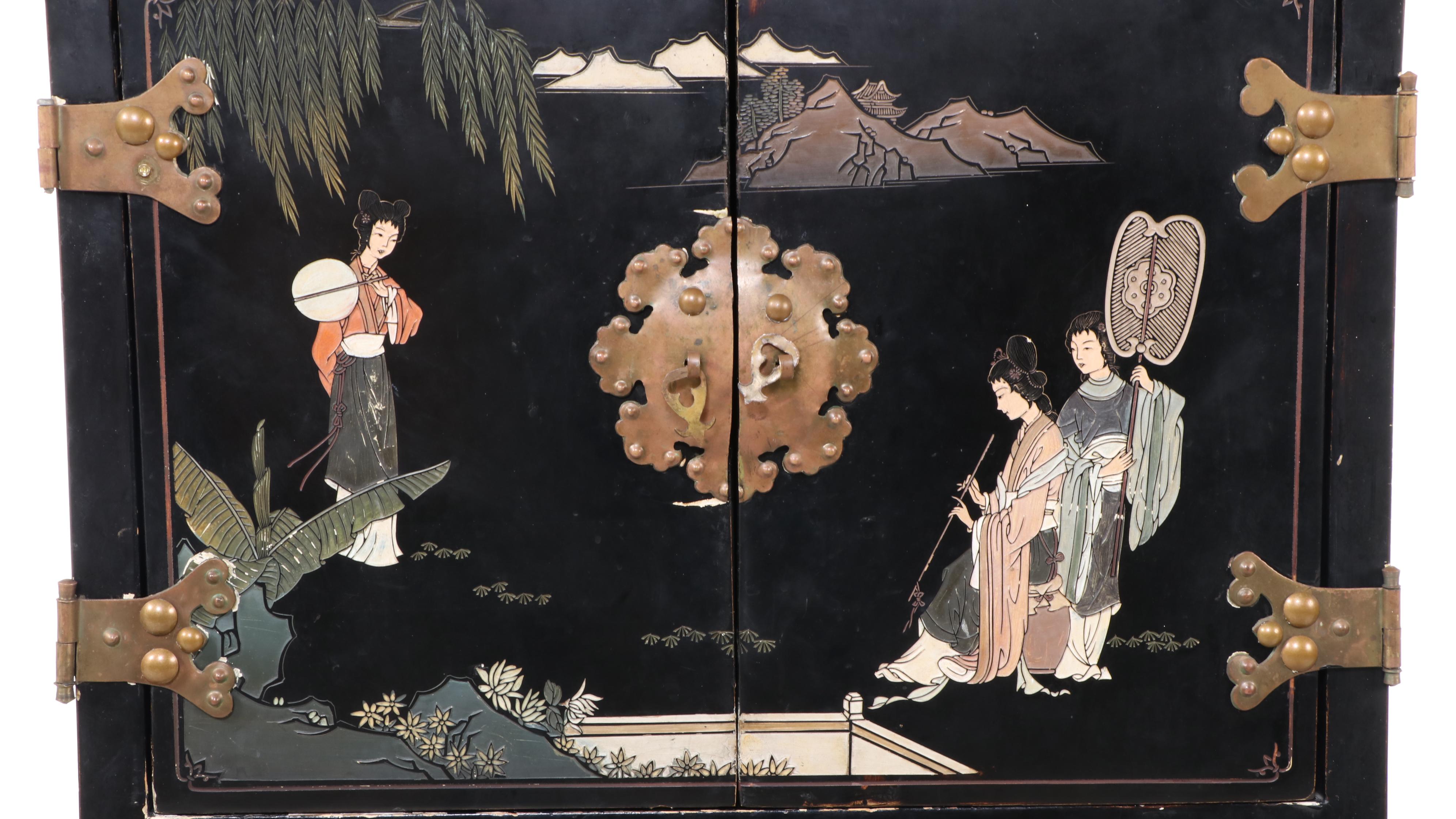 Chinese Paint-Decorated Lacquerware Cabinet