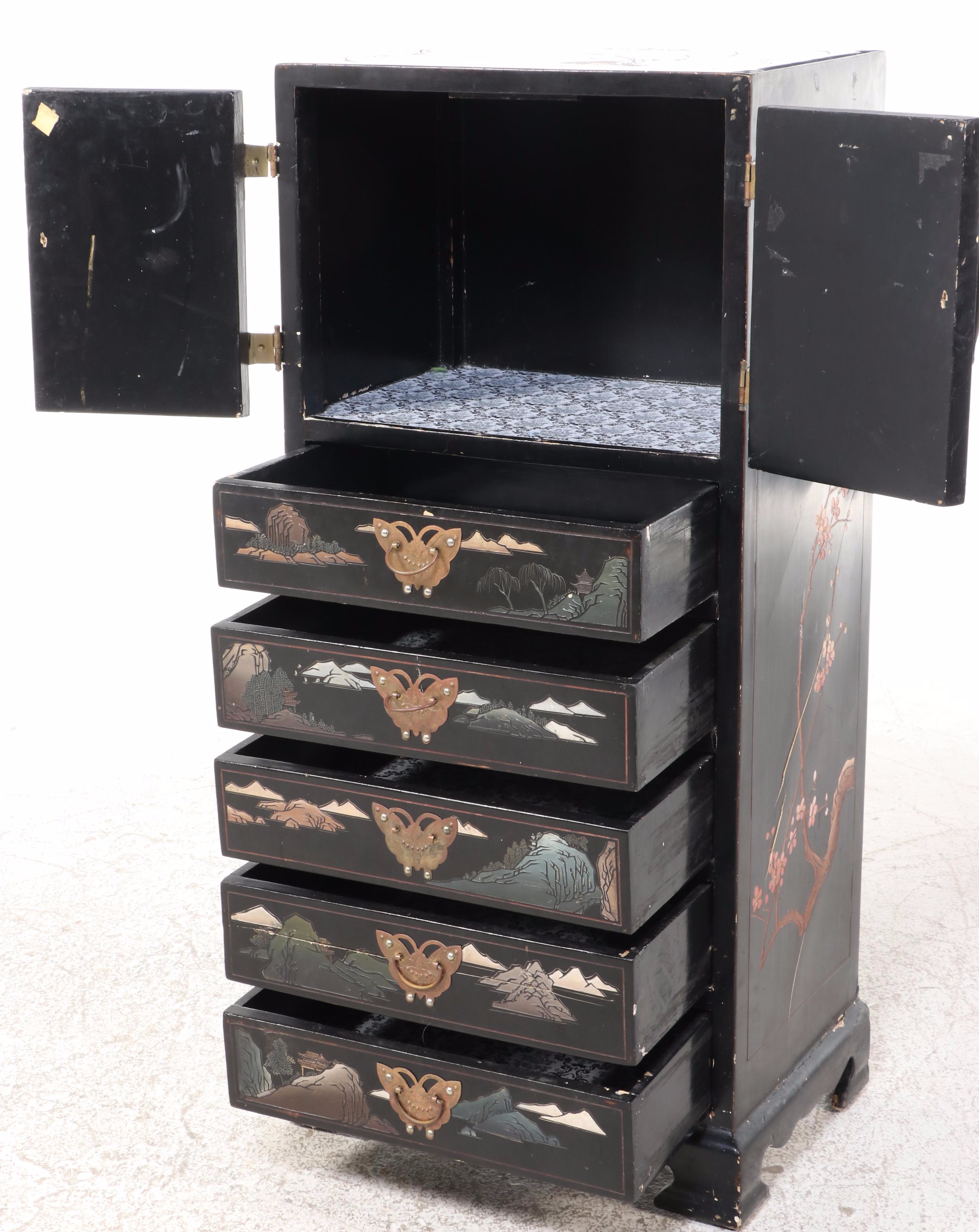 Chinese Paint-Decorated Lacquerware Cabinet