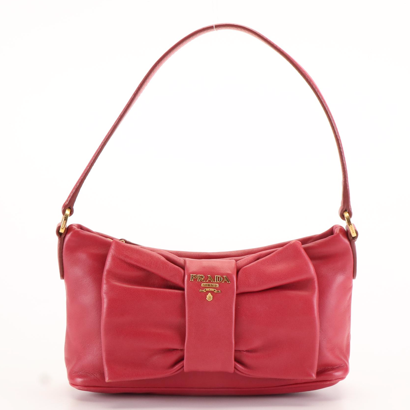 Prada Fiocco Bow Shoulder Bag in Hibiscus Red leather