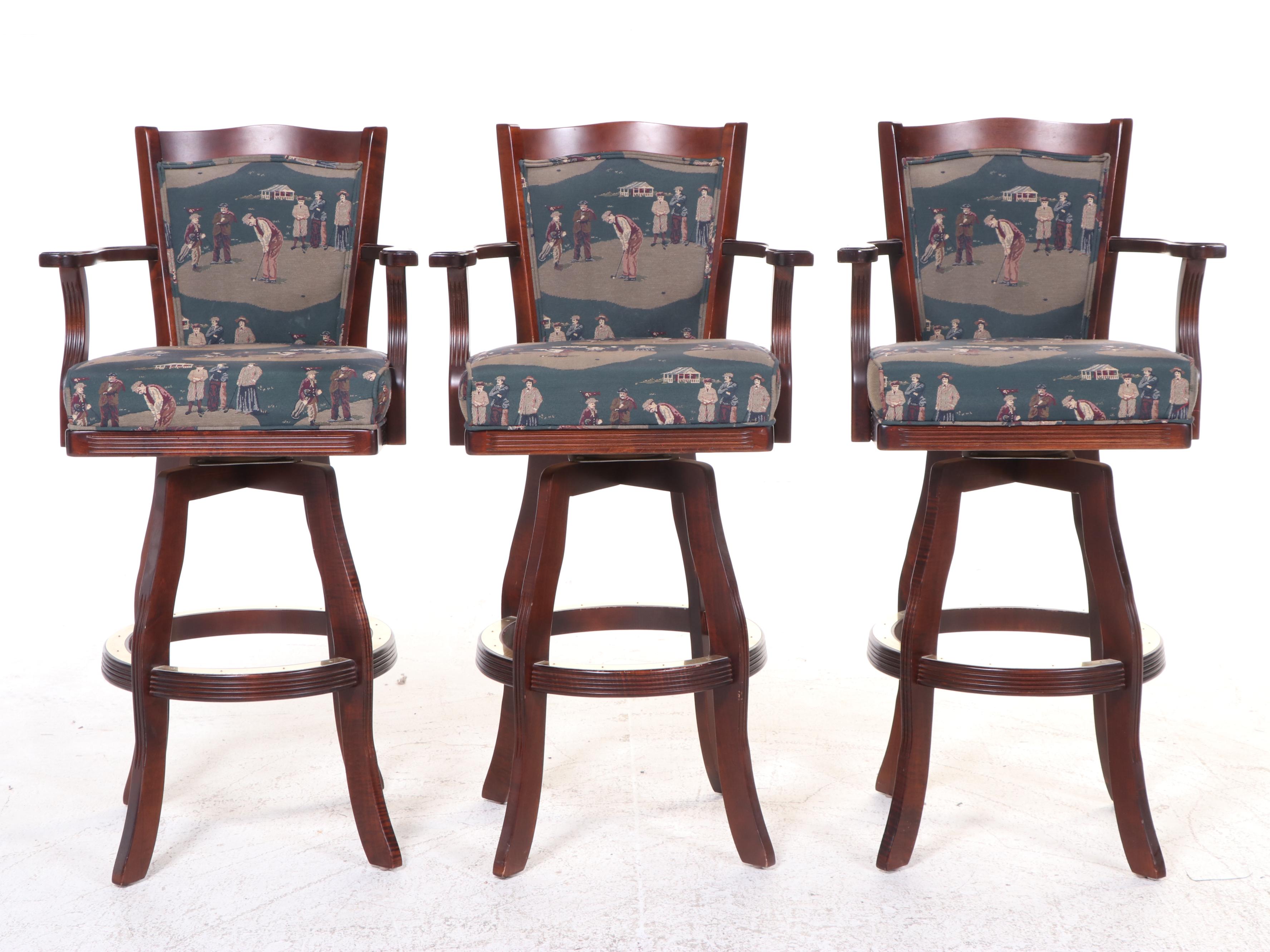 Upholstered Golf-Themed Swivel Stools