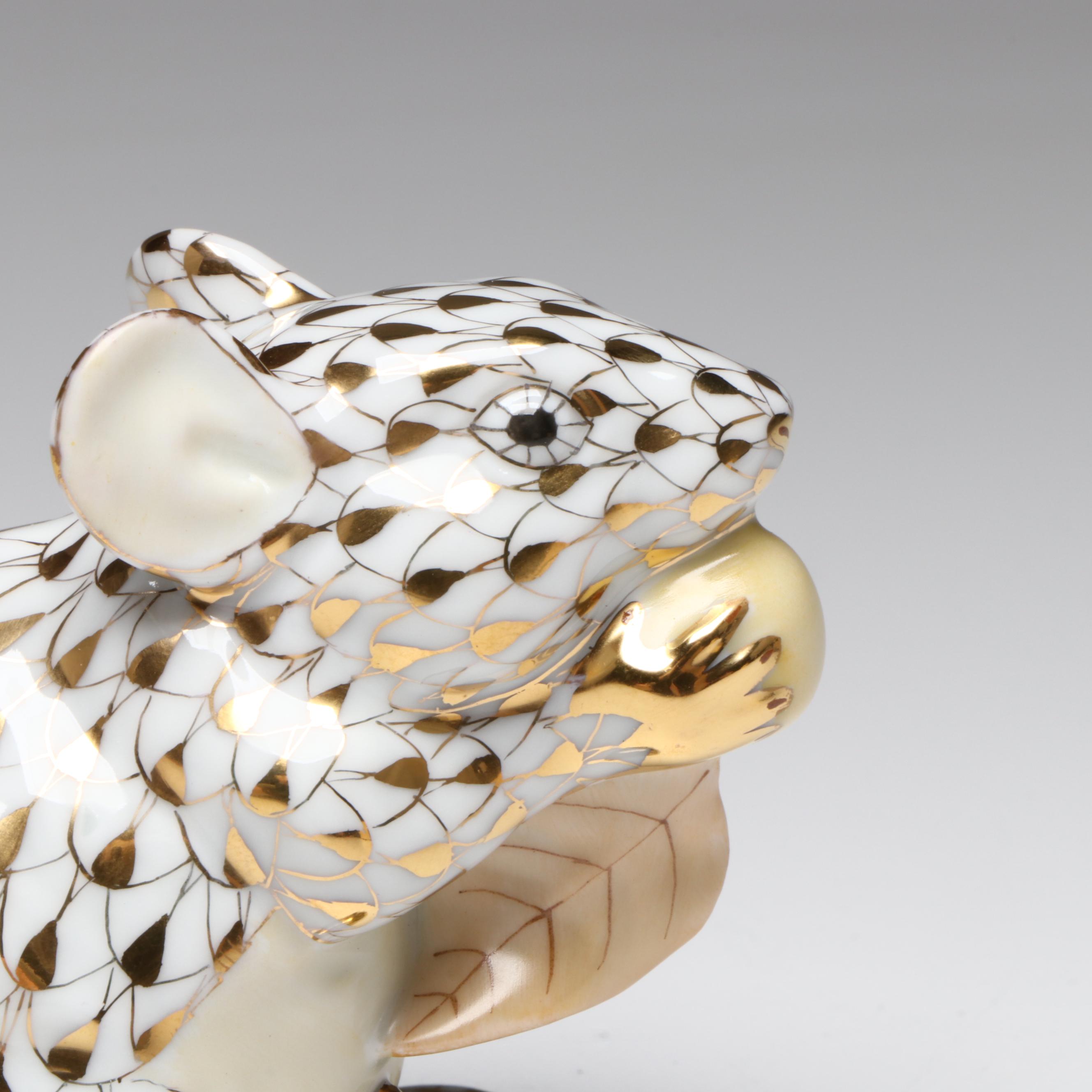 Herend Guild Gold Fishnet "Meadow Mouse" Porcelain Figurine, 2008