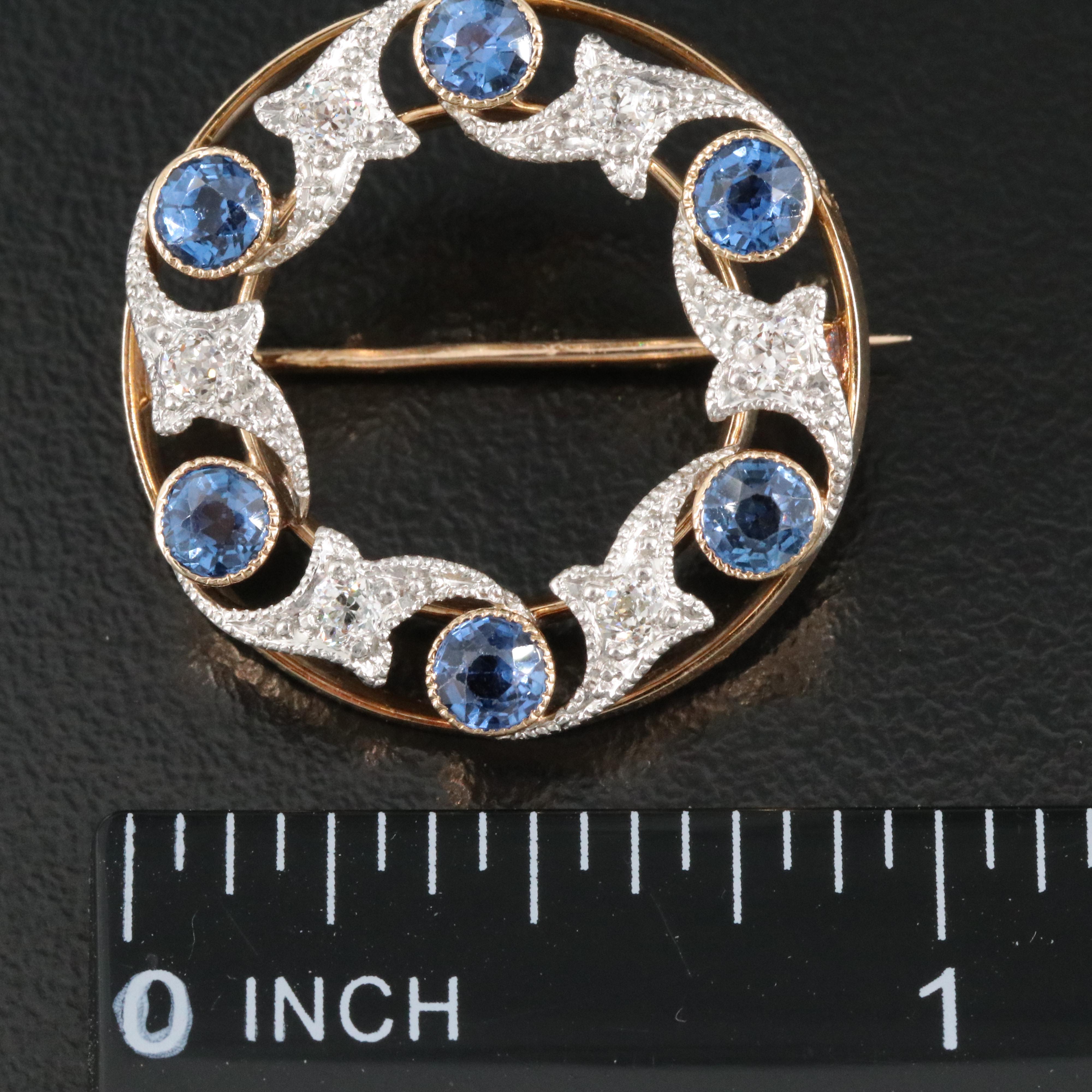 Antique 14K, Platinum, Sapphire and Diamond Brooch/Pendant
