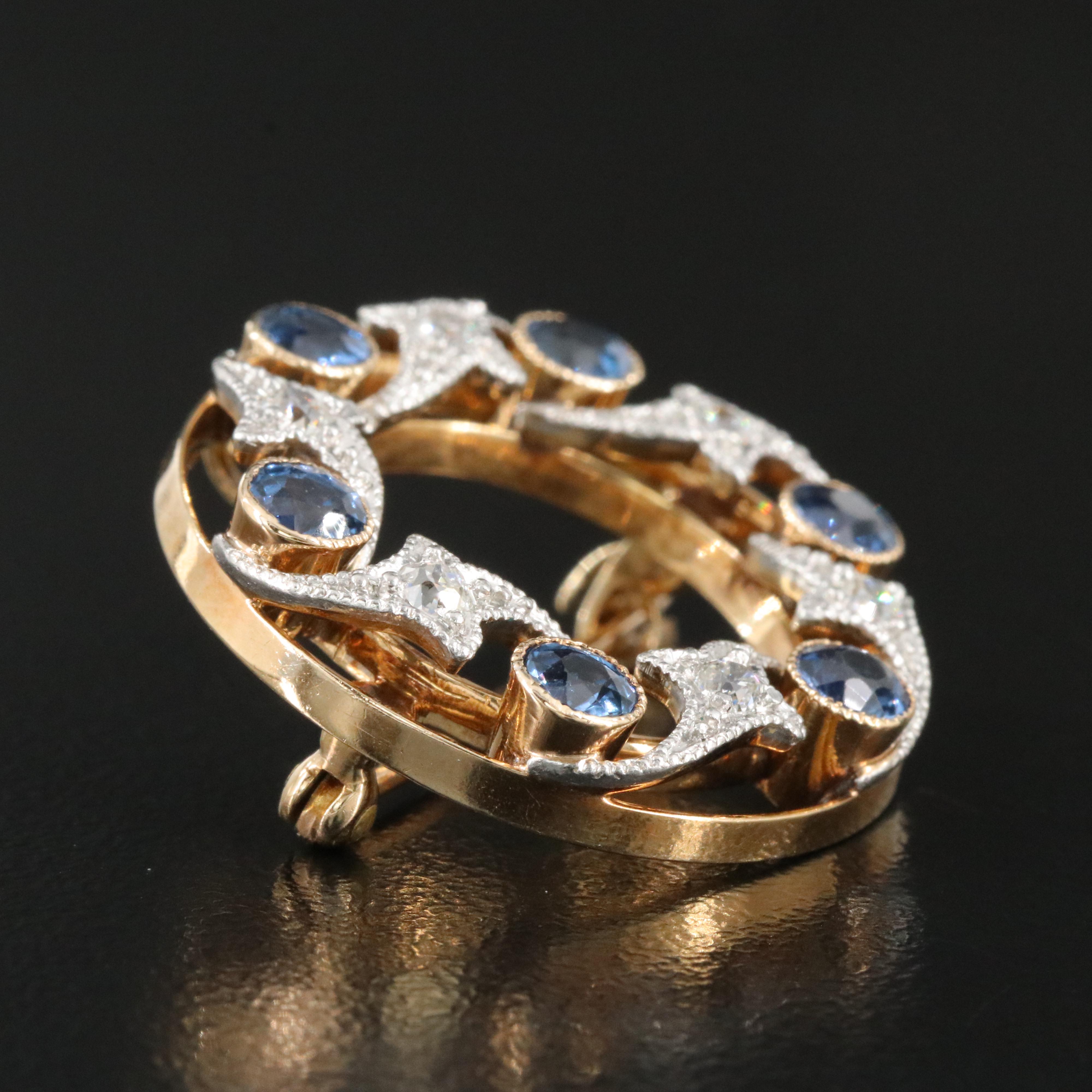 Antique 14K, Platinum, Sapphire and Diamond Brooch/Pendant