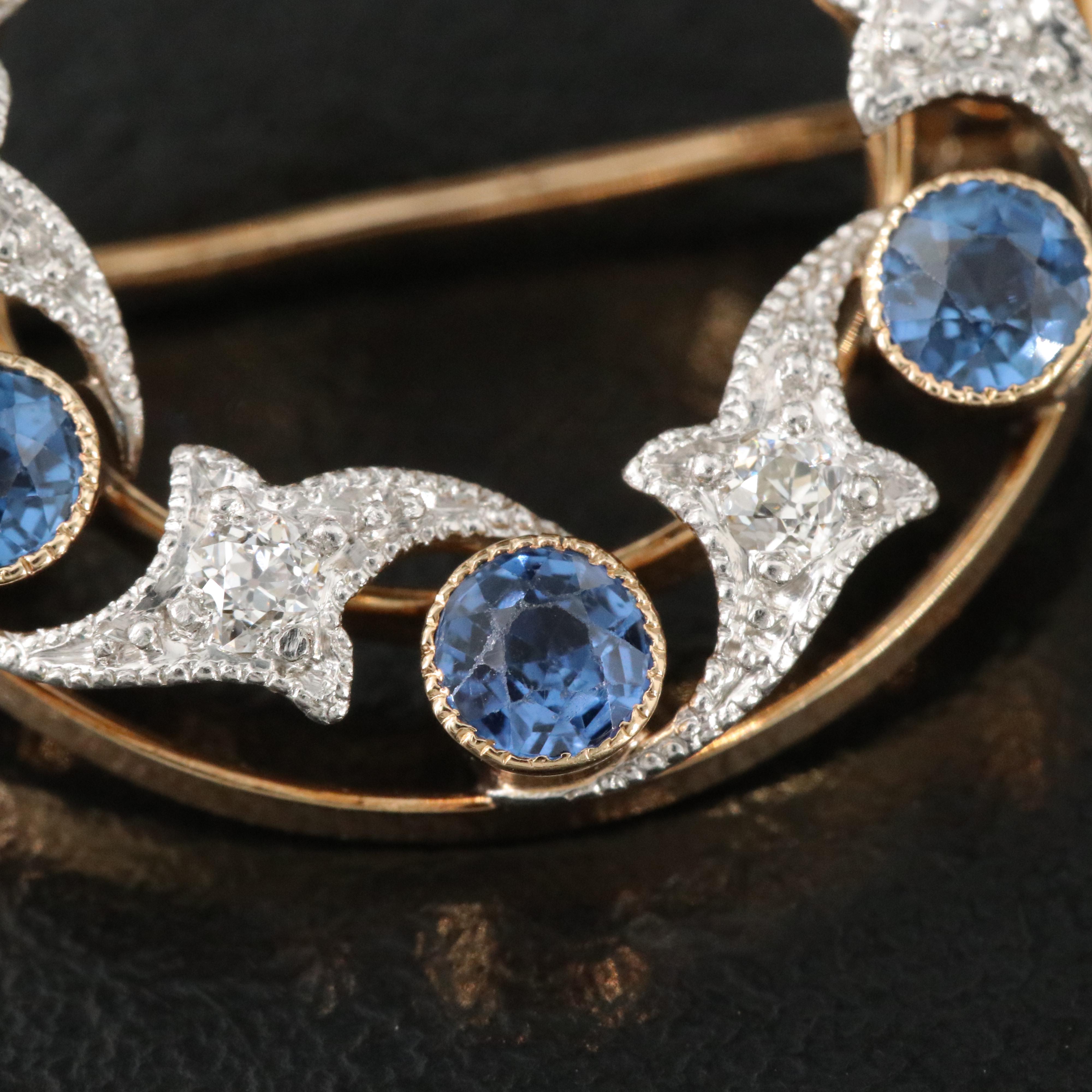 Antique 14K, Platinum, Sapphire and Diamond Brooch/Pendant