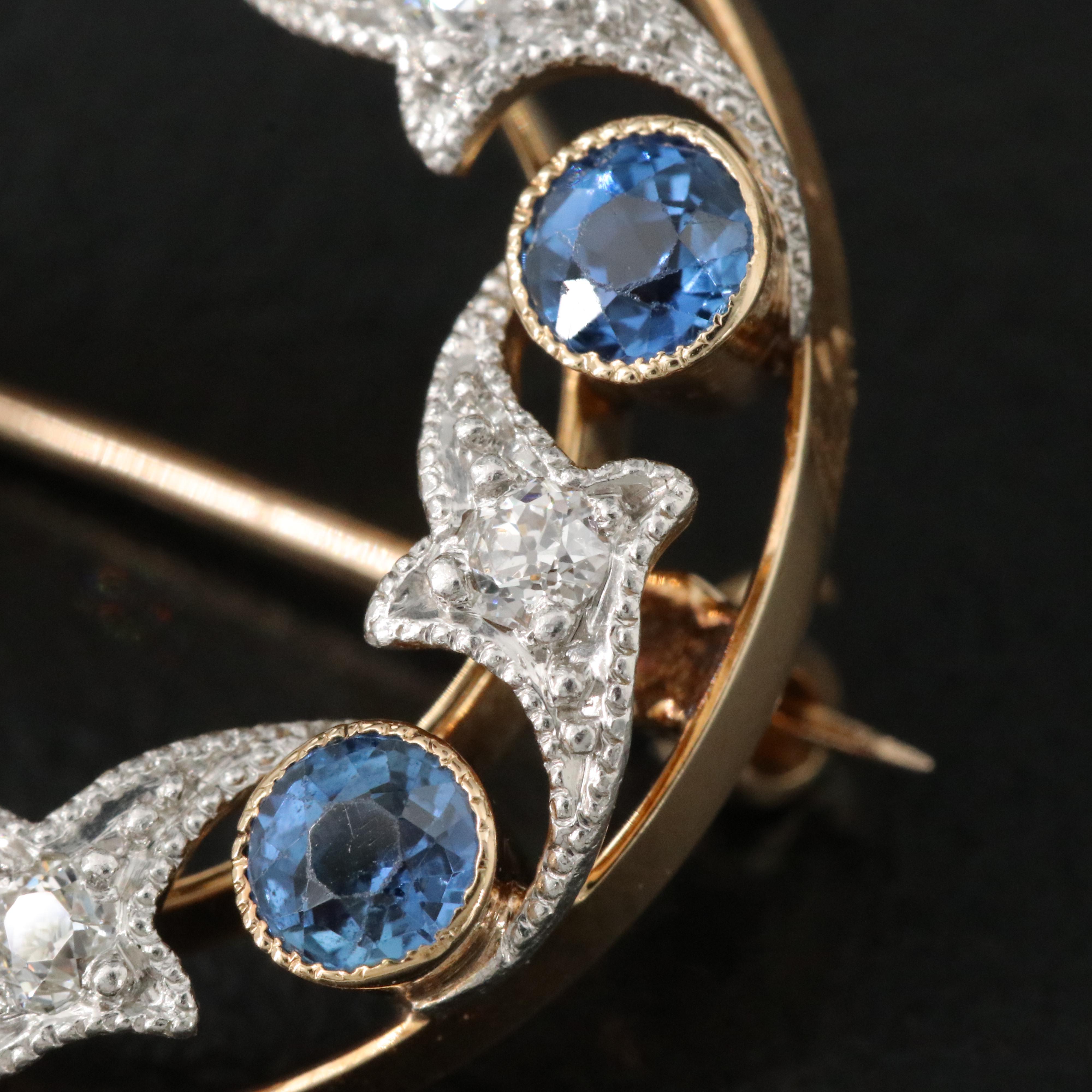 Antique 14K, Platinum, Sapphire and Diamond Brooch/Pendant