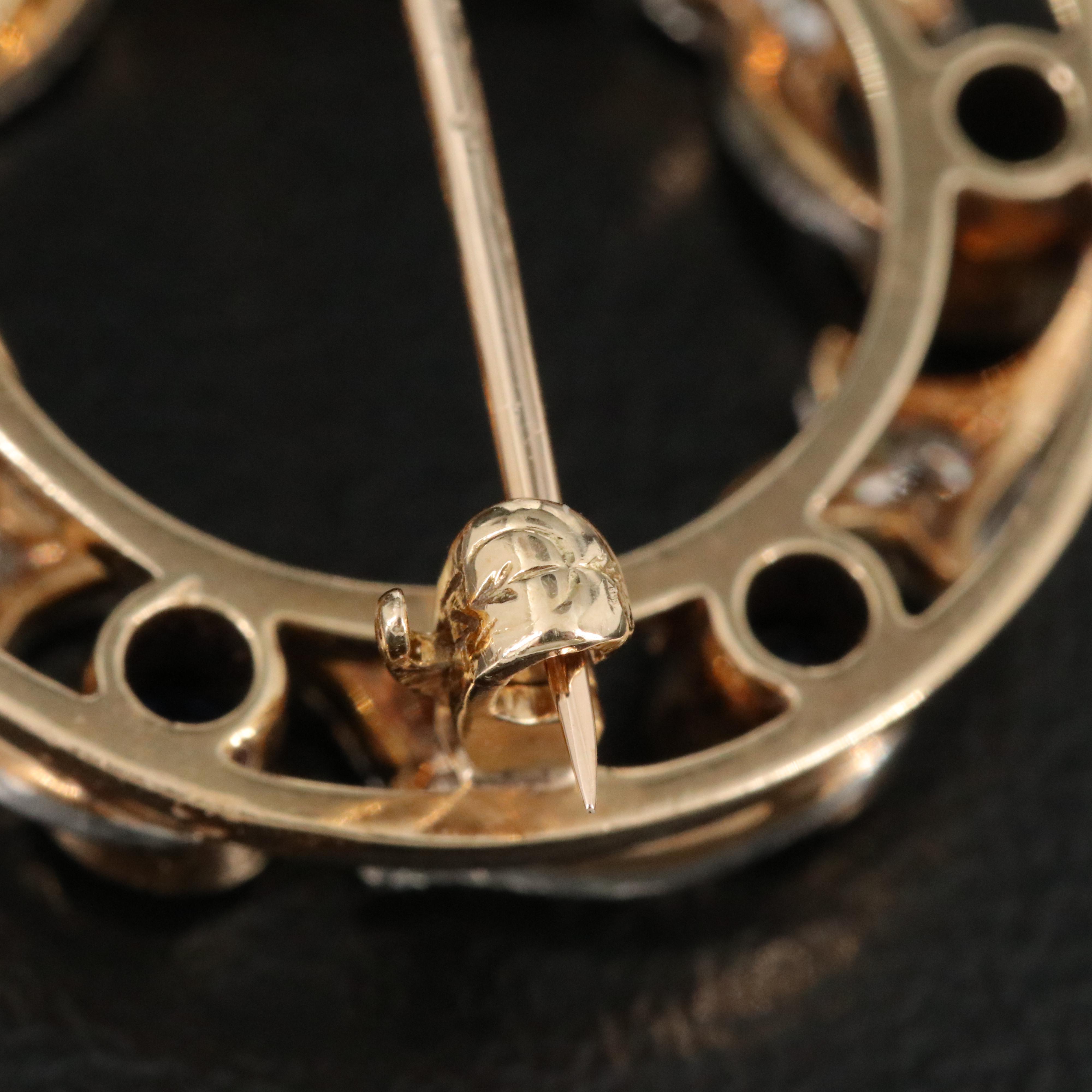 Antique 14K, Platinum, Sapphire and Diamond Brooch/Pendant