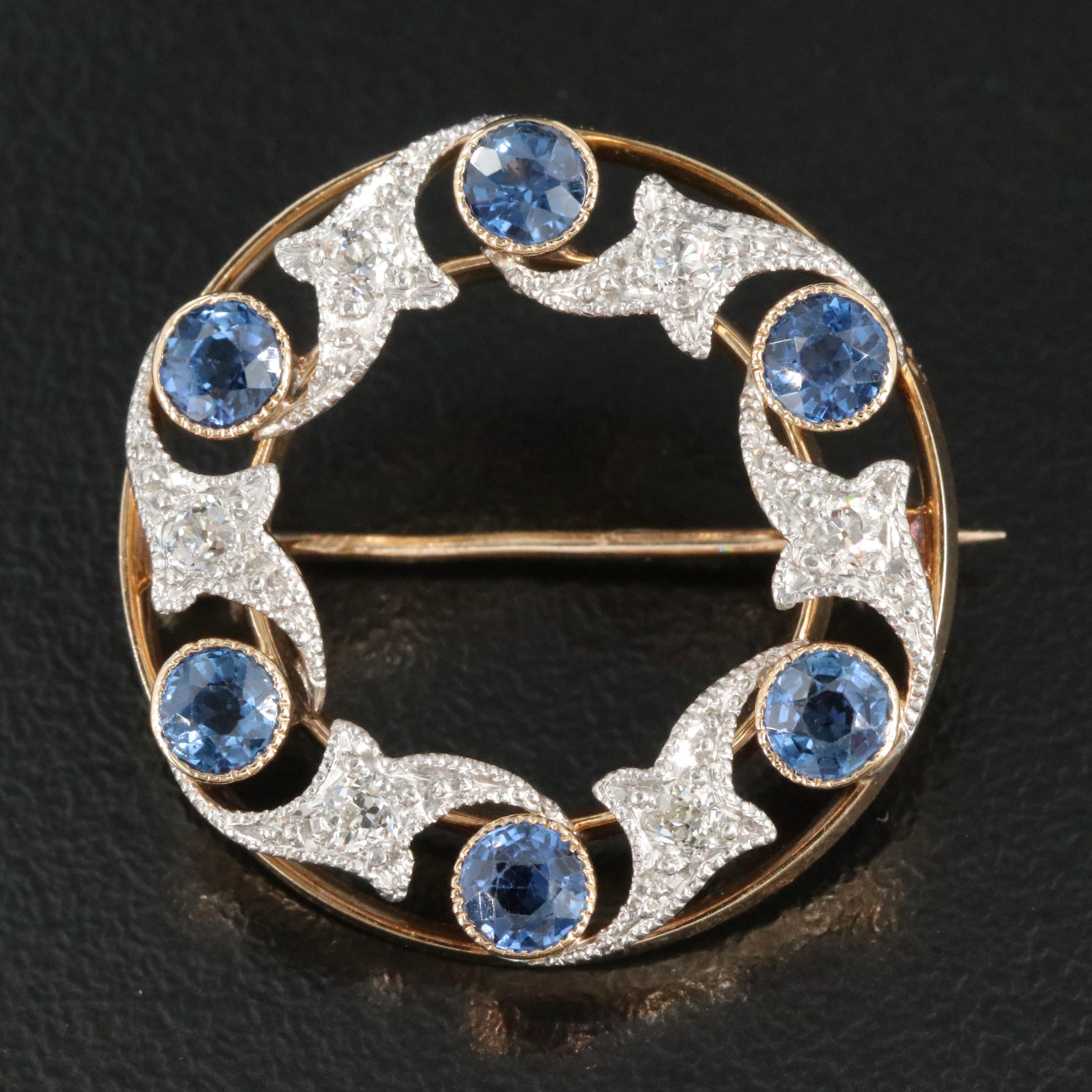Antique 14K, Platinum, Sapphire and Diamond Brooch/Pendant