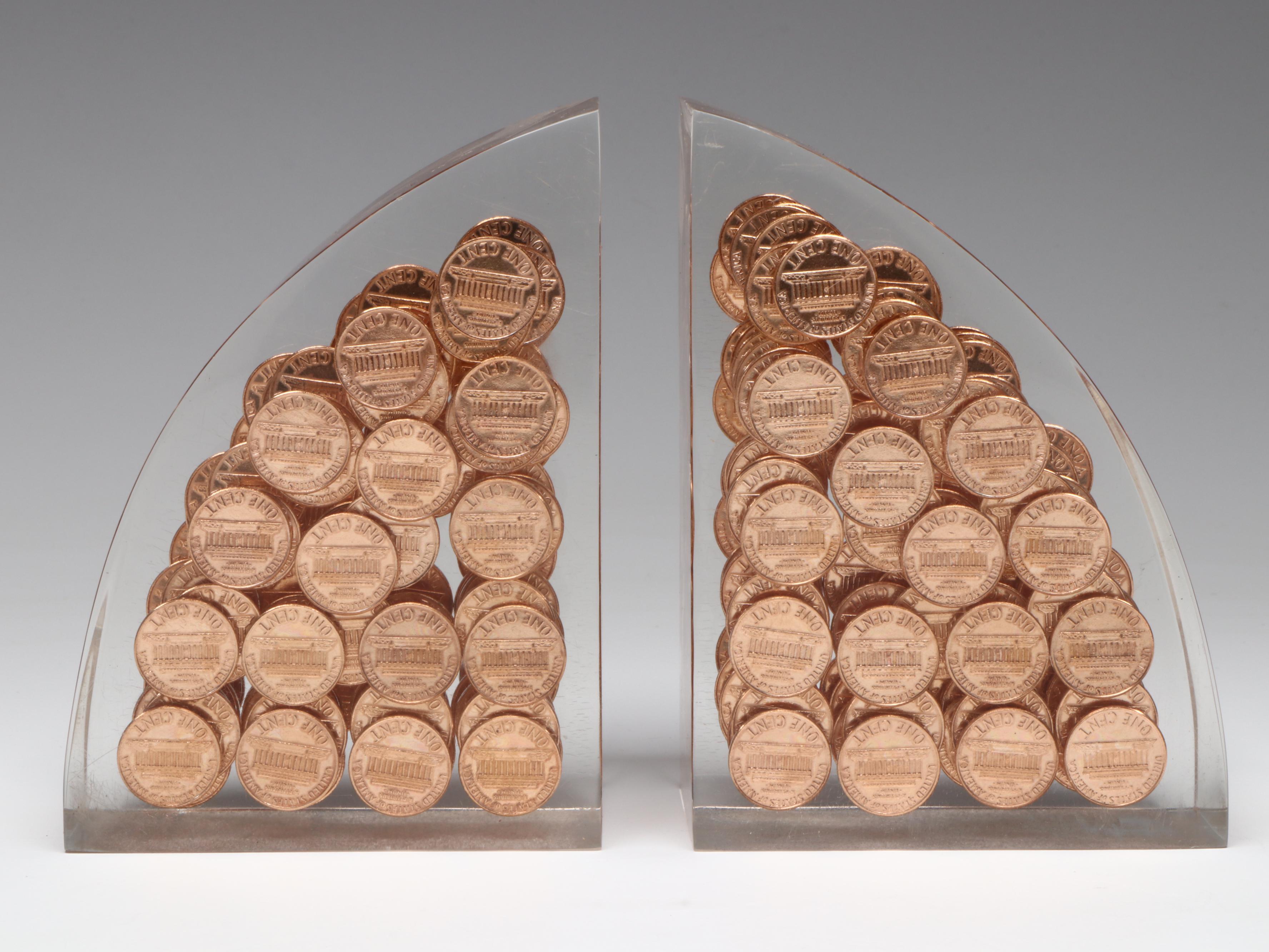 Candle Lamp Aroma Warmer with Acrylic Lincoln Penny Bookends and Ring Holder