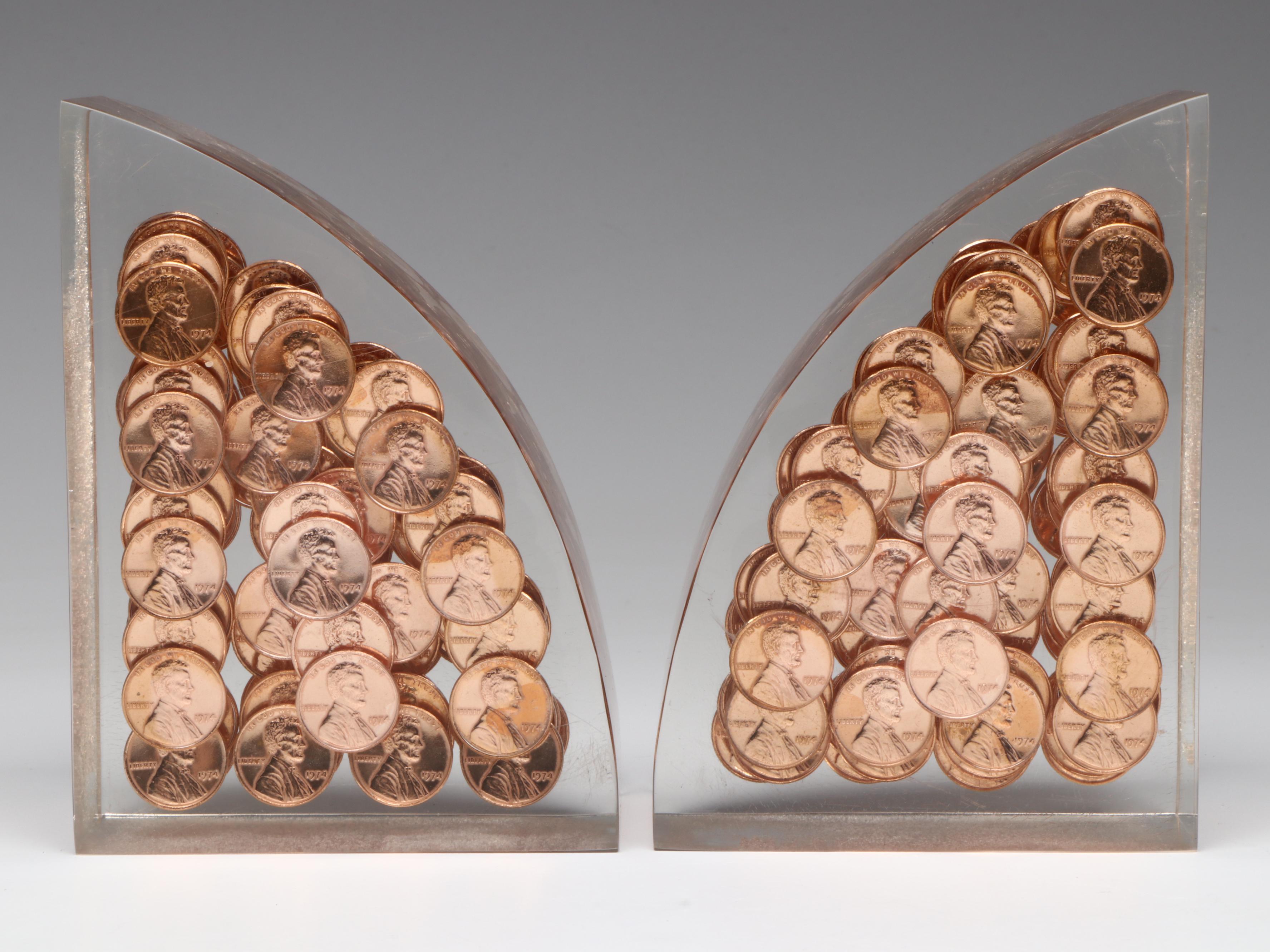 Candle Lamp Aroma Warmer with Acrylic Lincoln Penny Bookends and Ring Holder