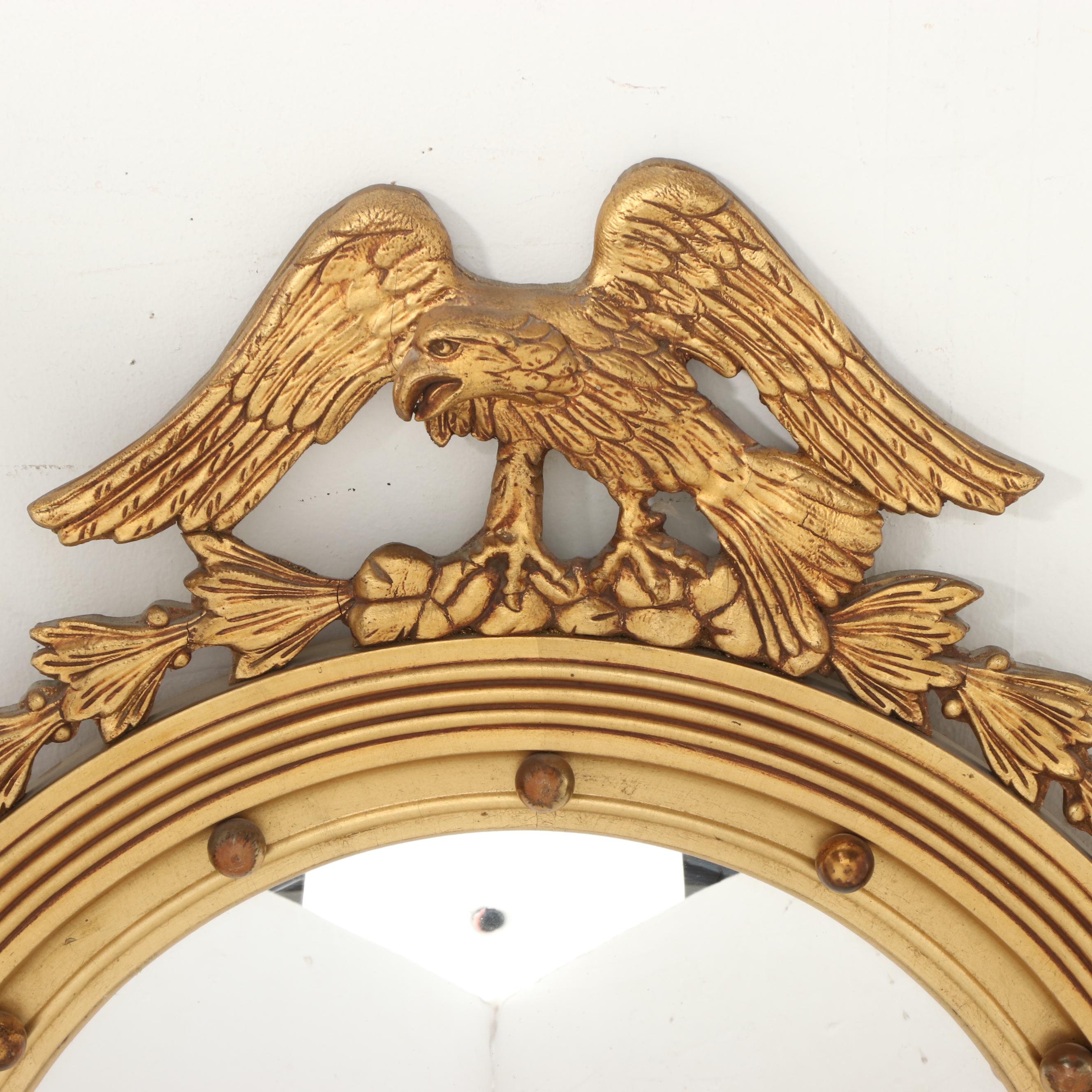 Federal Style Mirror Manufacturers Association Gilt Wood Round Wall Mirror