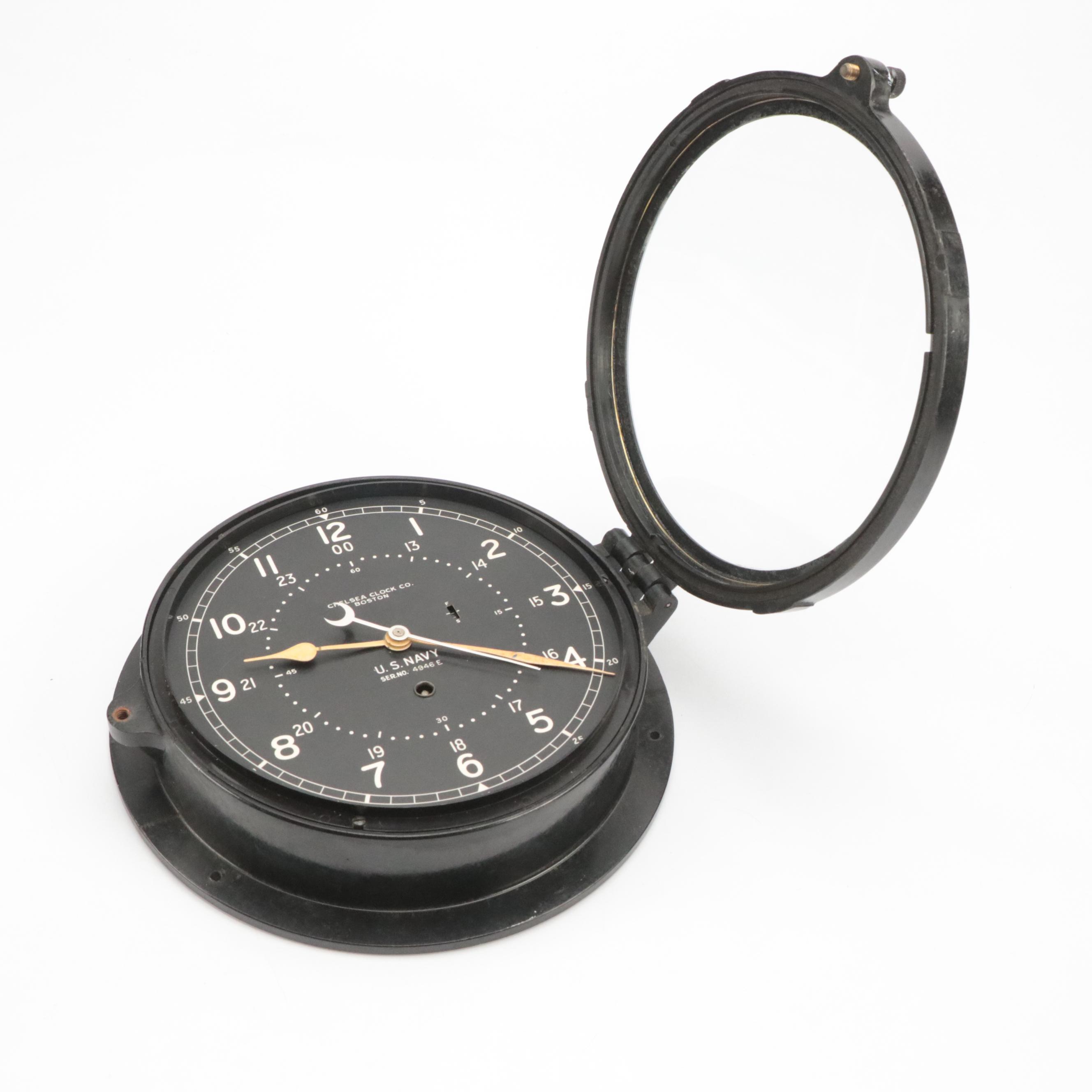 World War II Era Chelsea Clock Co. U.S. Navy Ship Wall Clock
