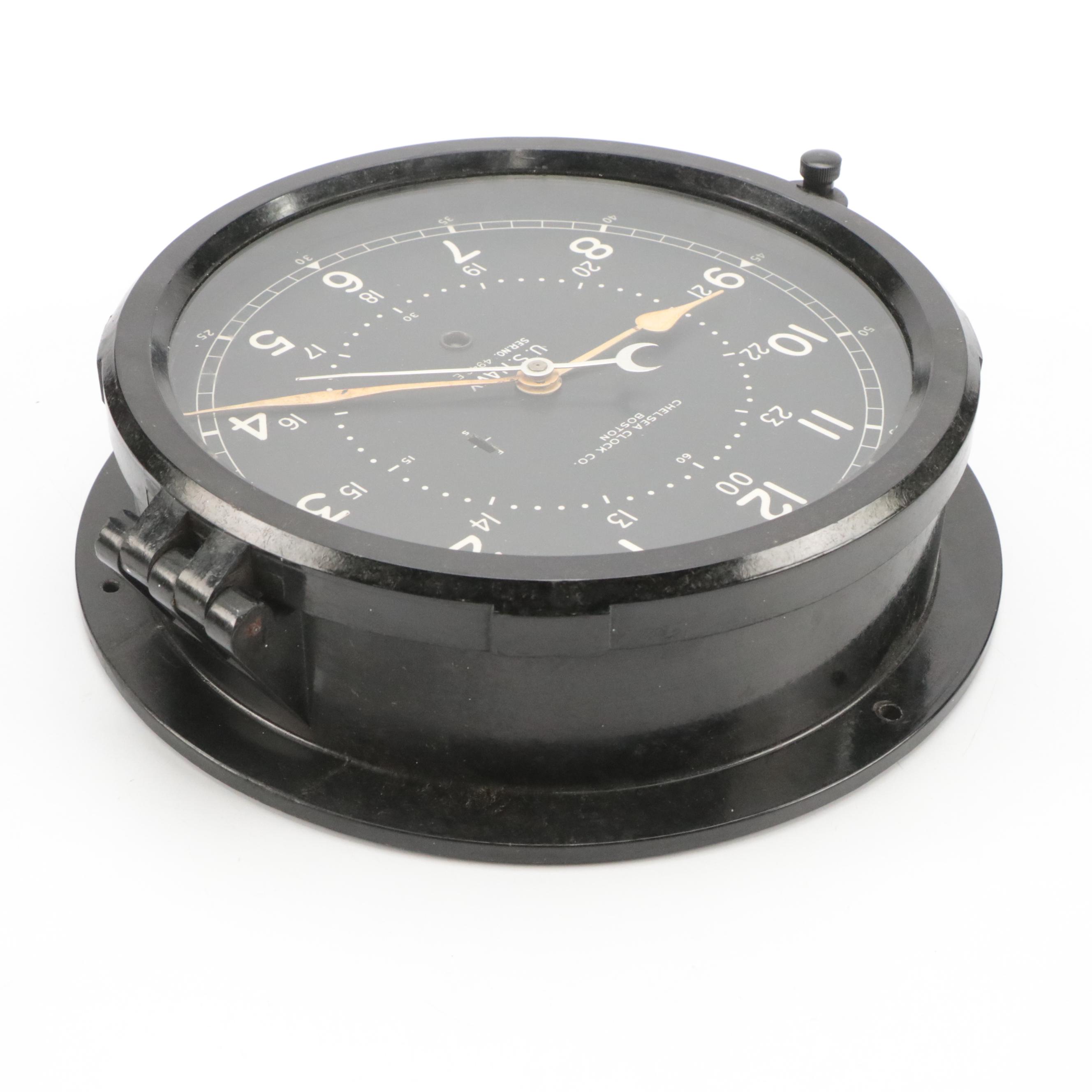 World War II Era Chelsea Clock Co. U.S. Navy Ship Wall Clock