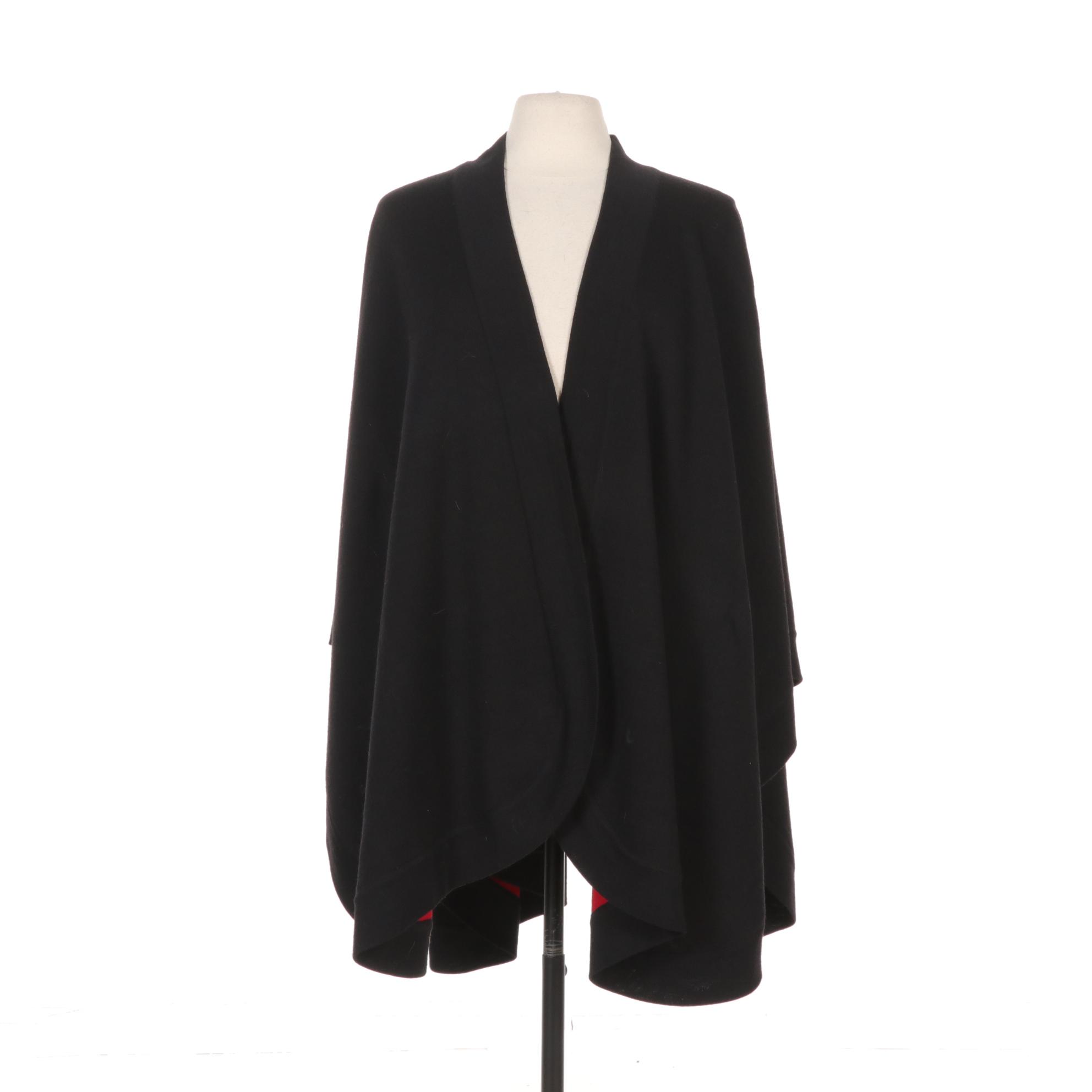 Lord & Taylor Reversible Black and Red Merino Wool Shawl