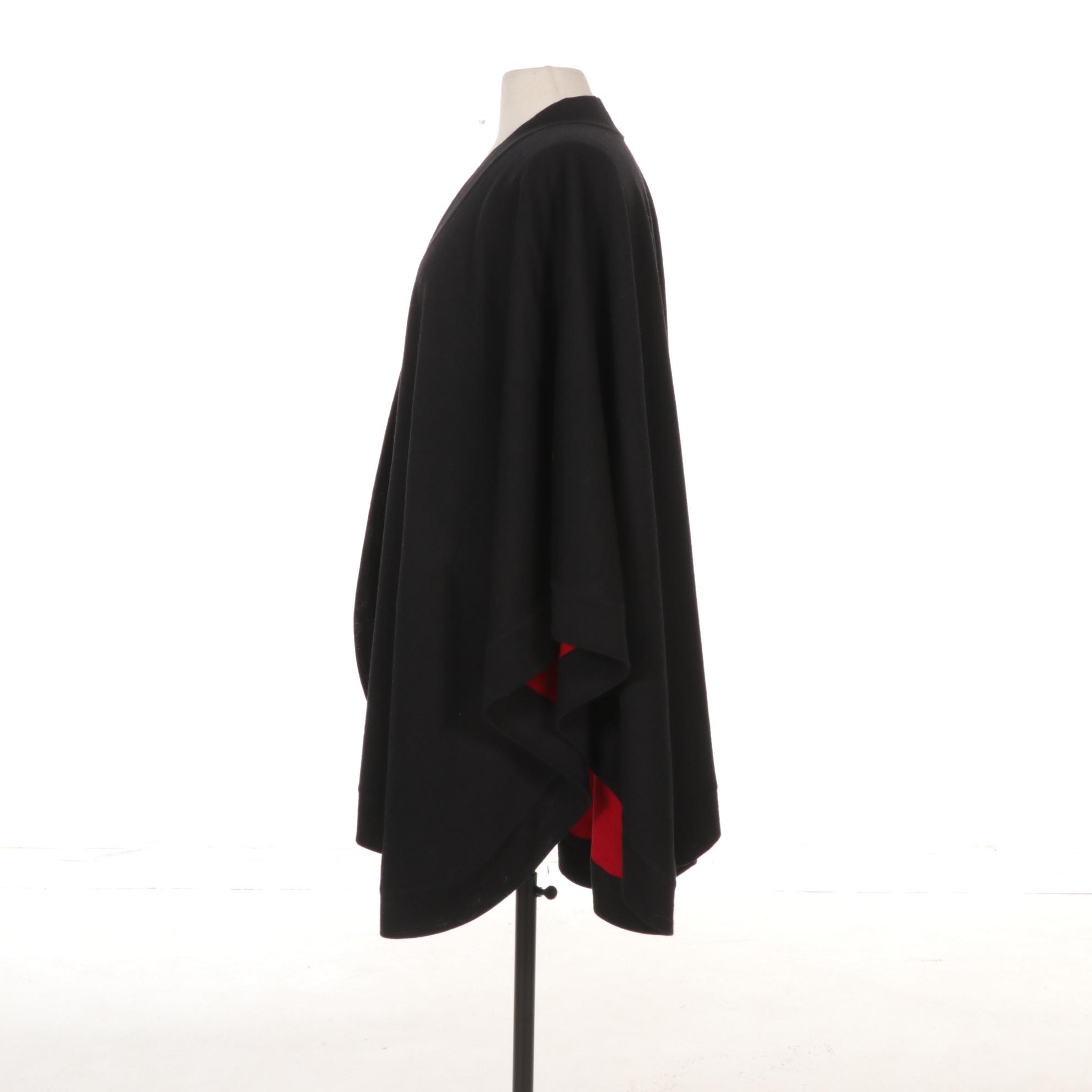 Lord & Taylor Reversible Black and Red Merino Wool Shawl