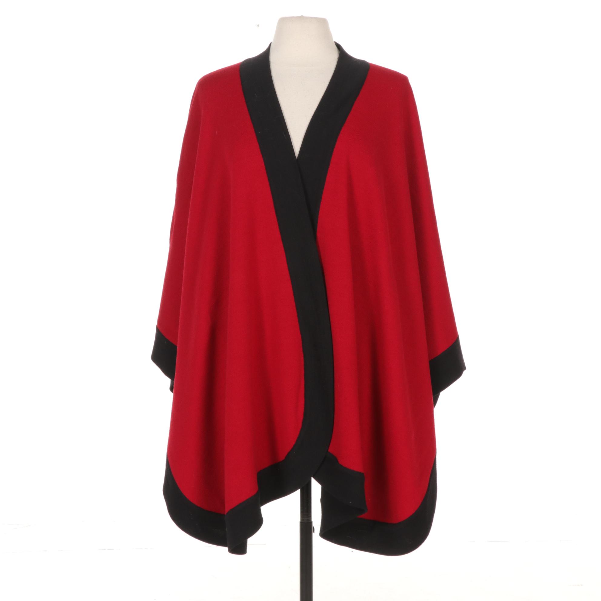 Lord & Taylor Reversible Black and Red Merino Wool Shawl