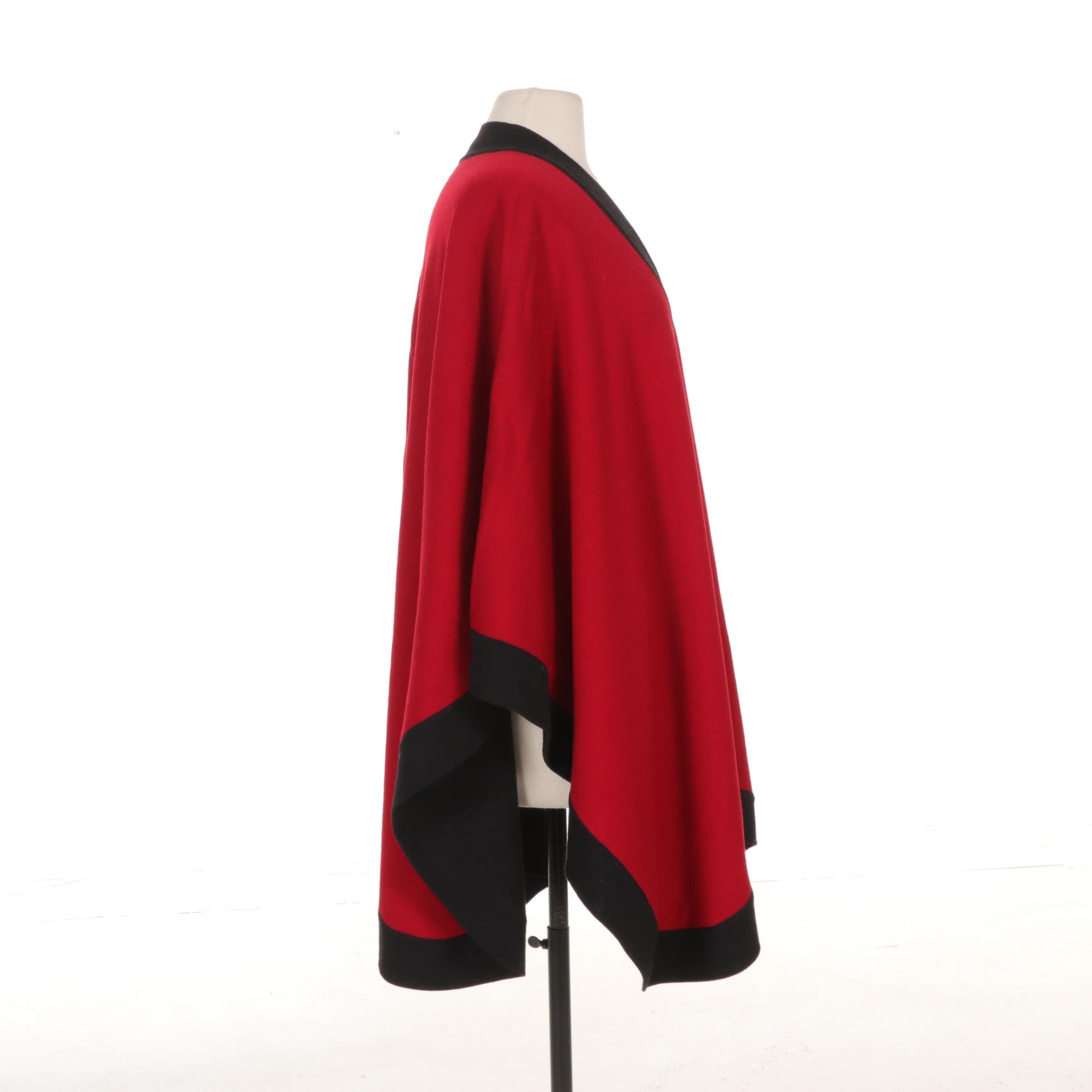Lord & Taylor Reversible Black and Red Merino Wool Shawl
