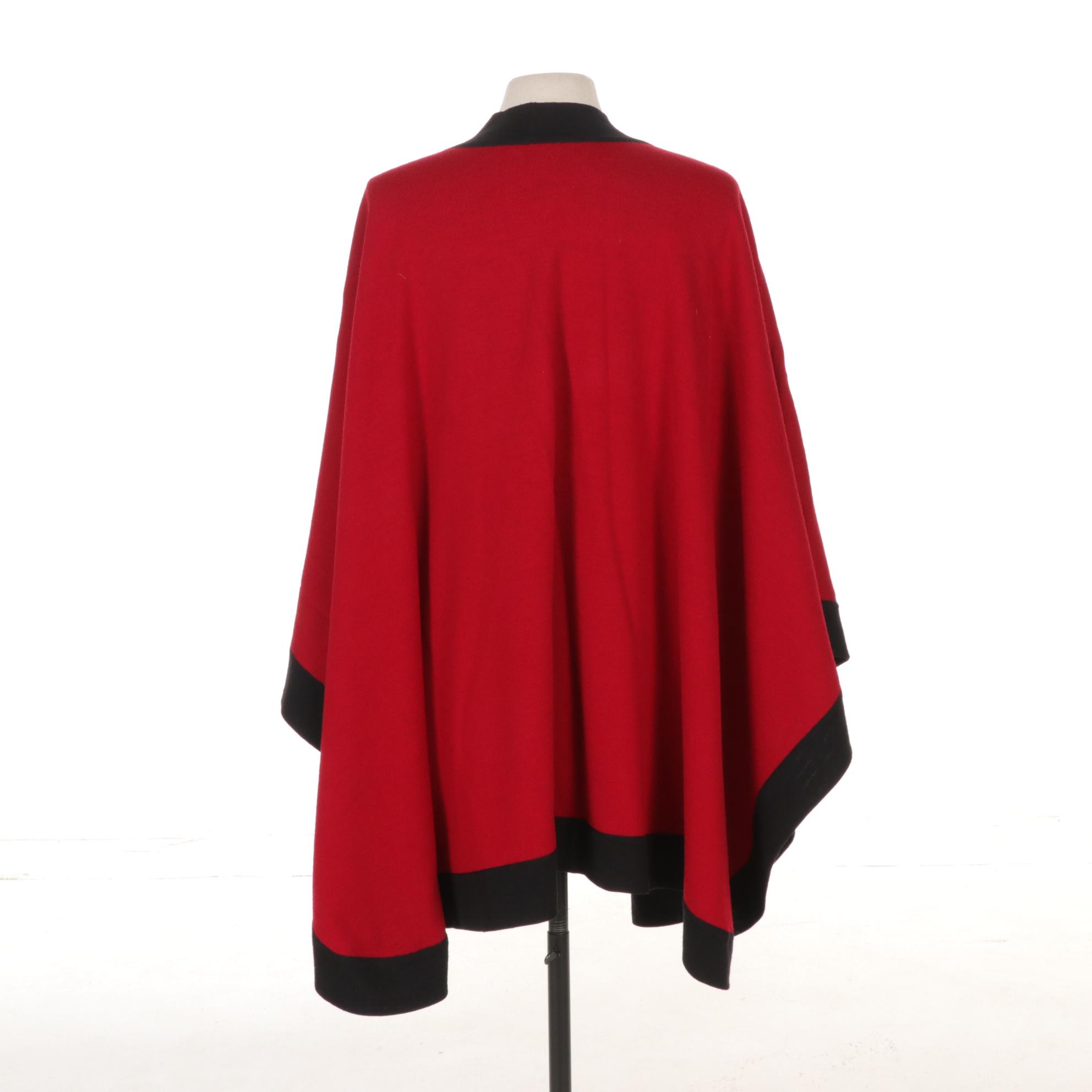 Lord & Taylor Reversible Black and Red Merino Wool Shawl