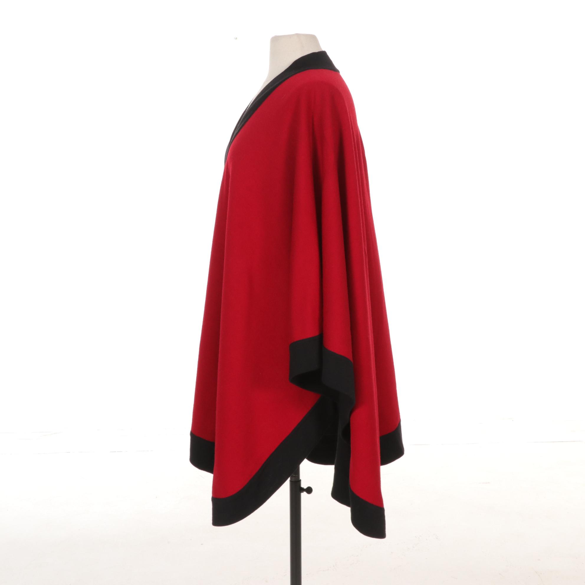 Lord & Taylor Reversible Black and Red Merino Wool Shawl