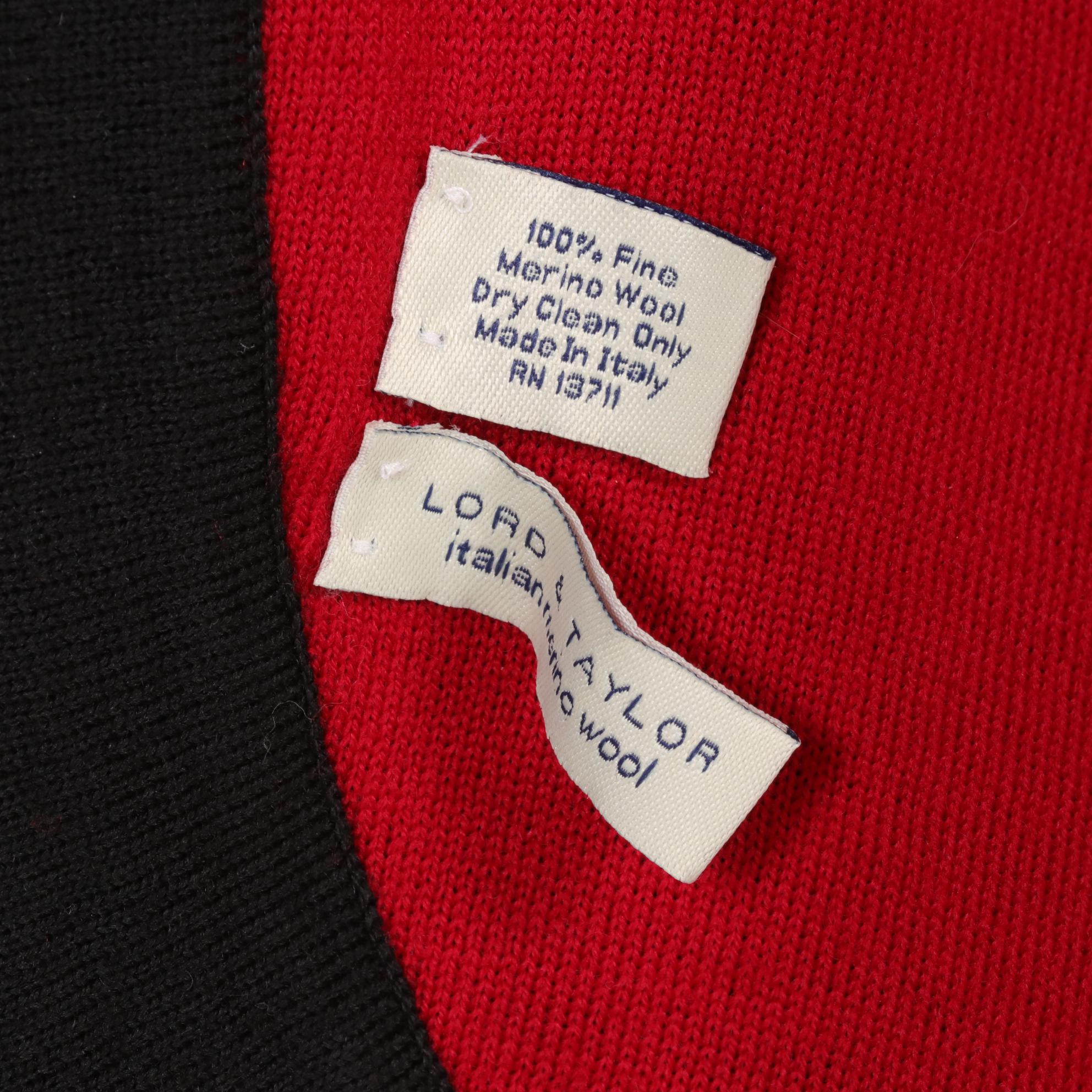 Lord & Taylor Reversible Black and Red Merino Wool Shawl