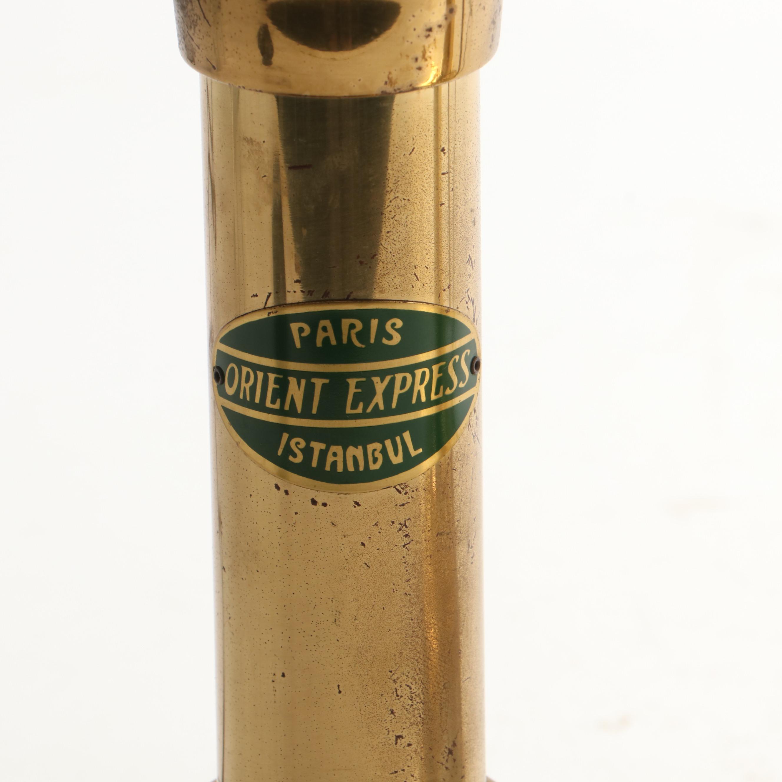 Brass Orient Express Style Oil Lamps with Brass Shades, Adapted