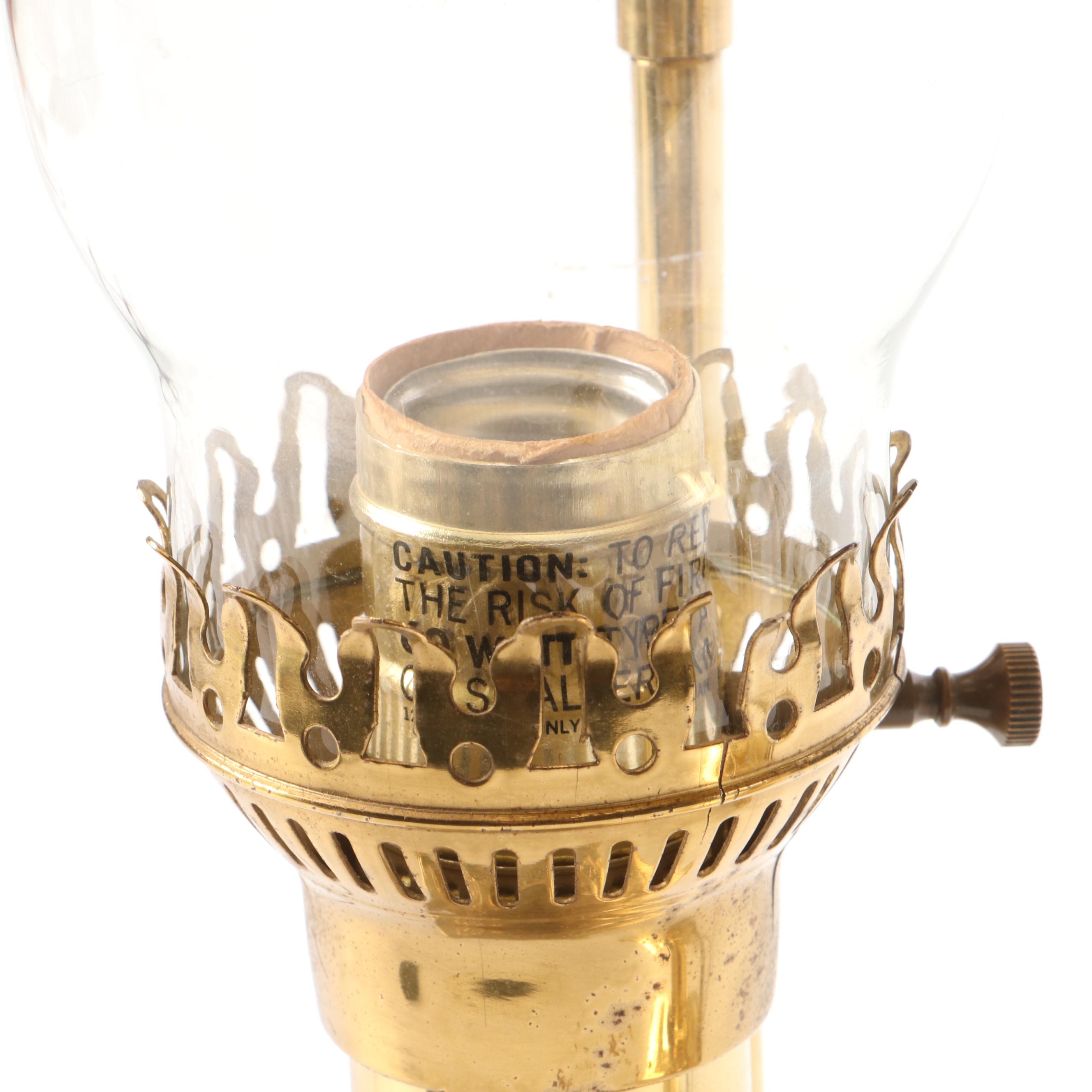 Brass Orient Express Style Oil Lamps with Brass Shades, Adapted