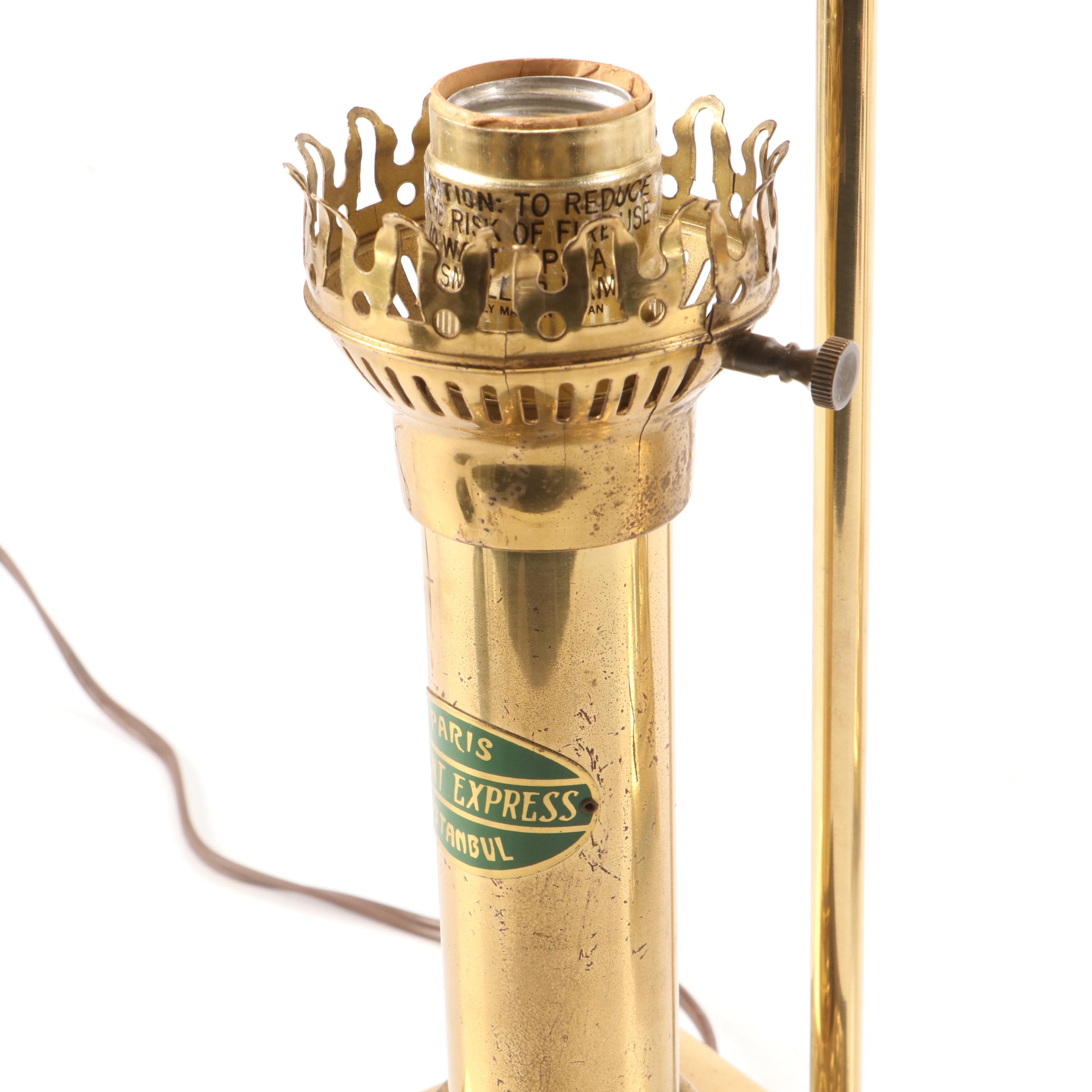 Brass Orient Express Style Oil Lamps with Brass Shades, Adapted