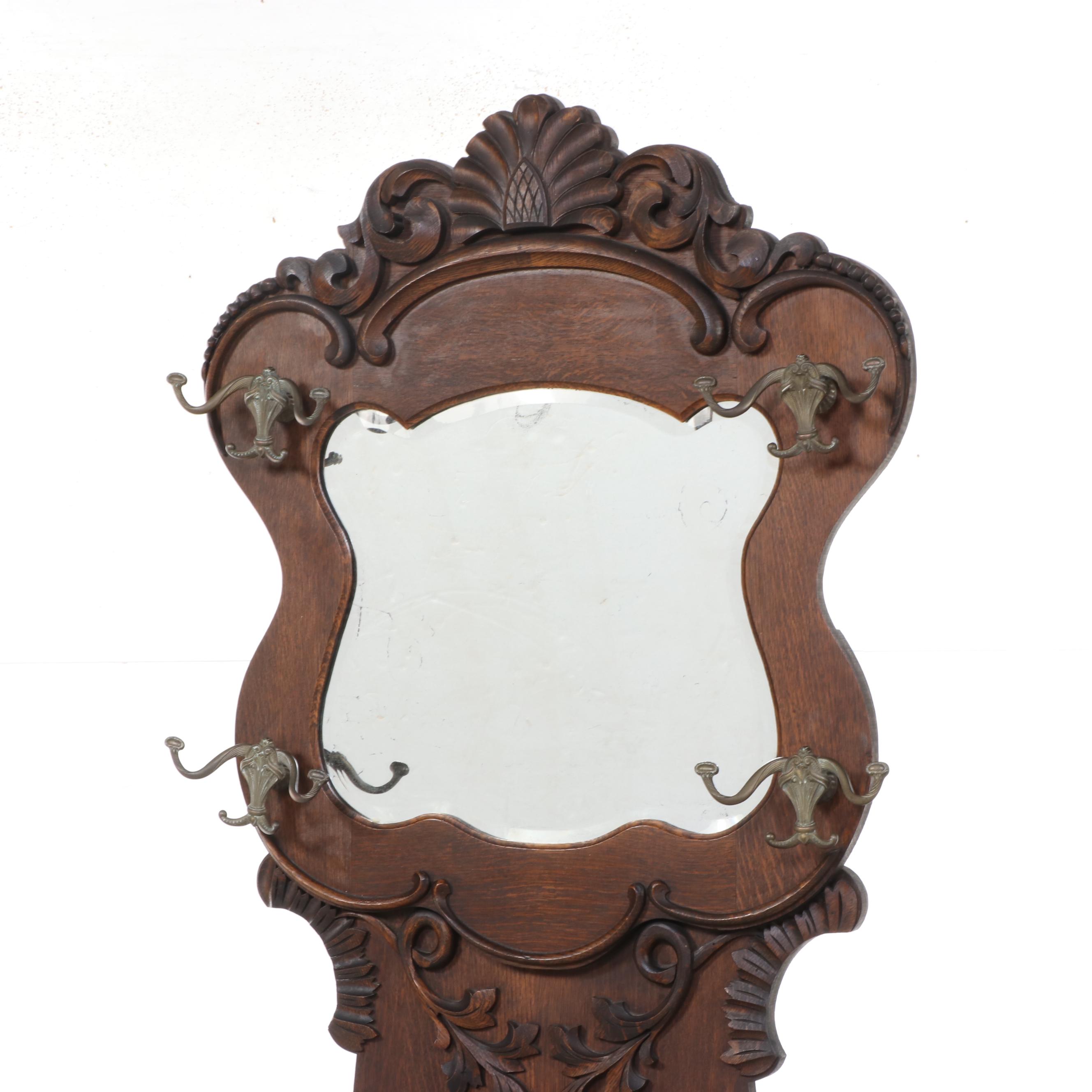 Late Victorian Carved Oak Hall Tree with Seat, Late 19th/ Early 20th Century