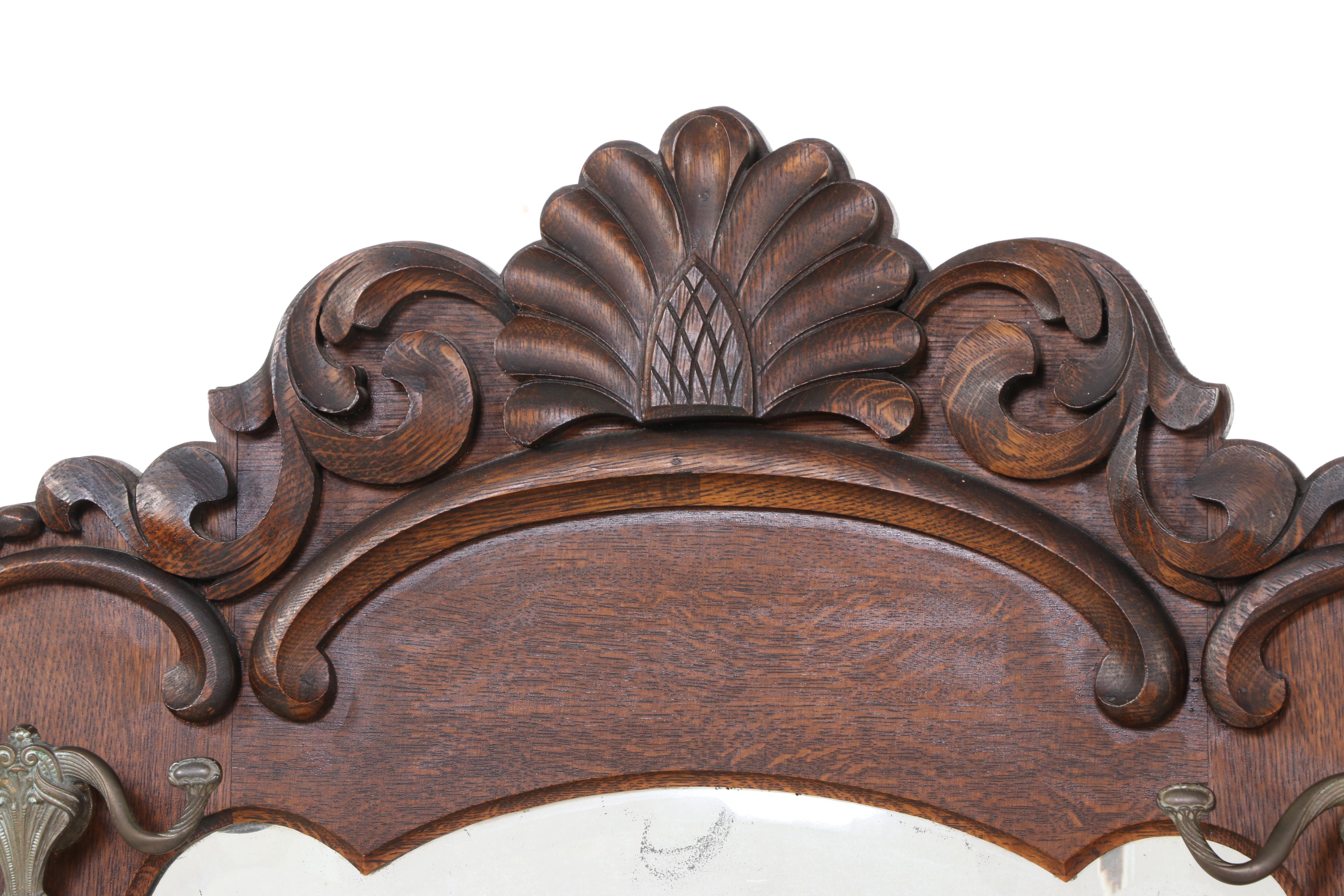 Late Victorian Carved Oak Hall Tree with Seat, Late 19th/ Early 20th Century