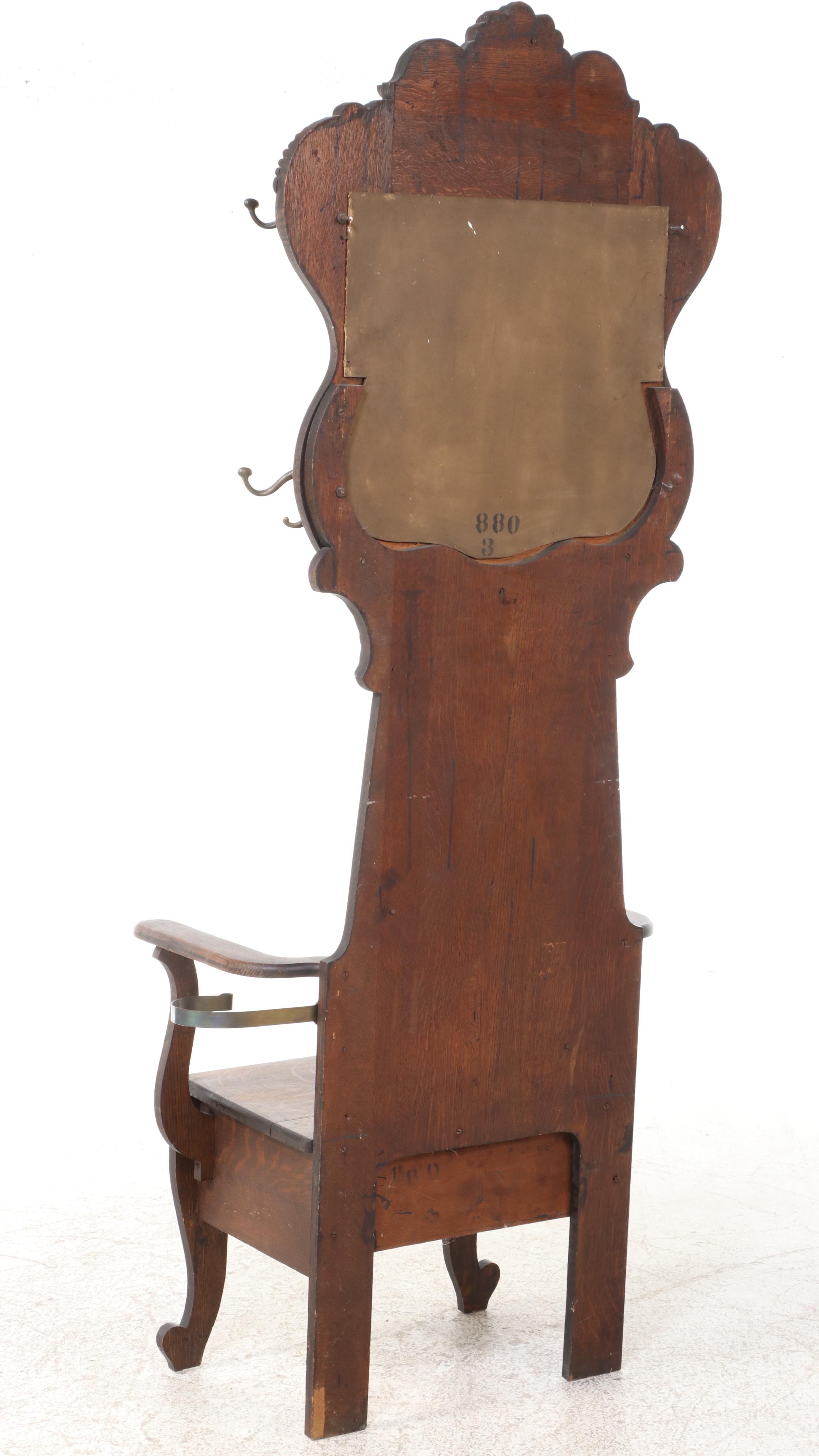 Late Victorian Carved Oak Hall Tree with Seat, Late 19th/ Early 20th Century