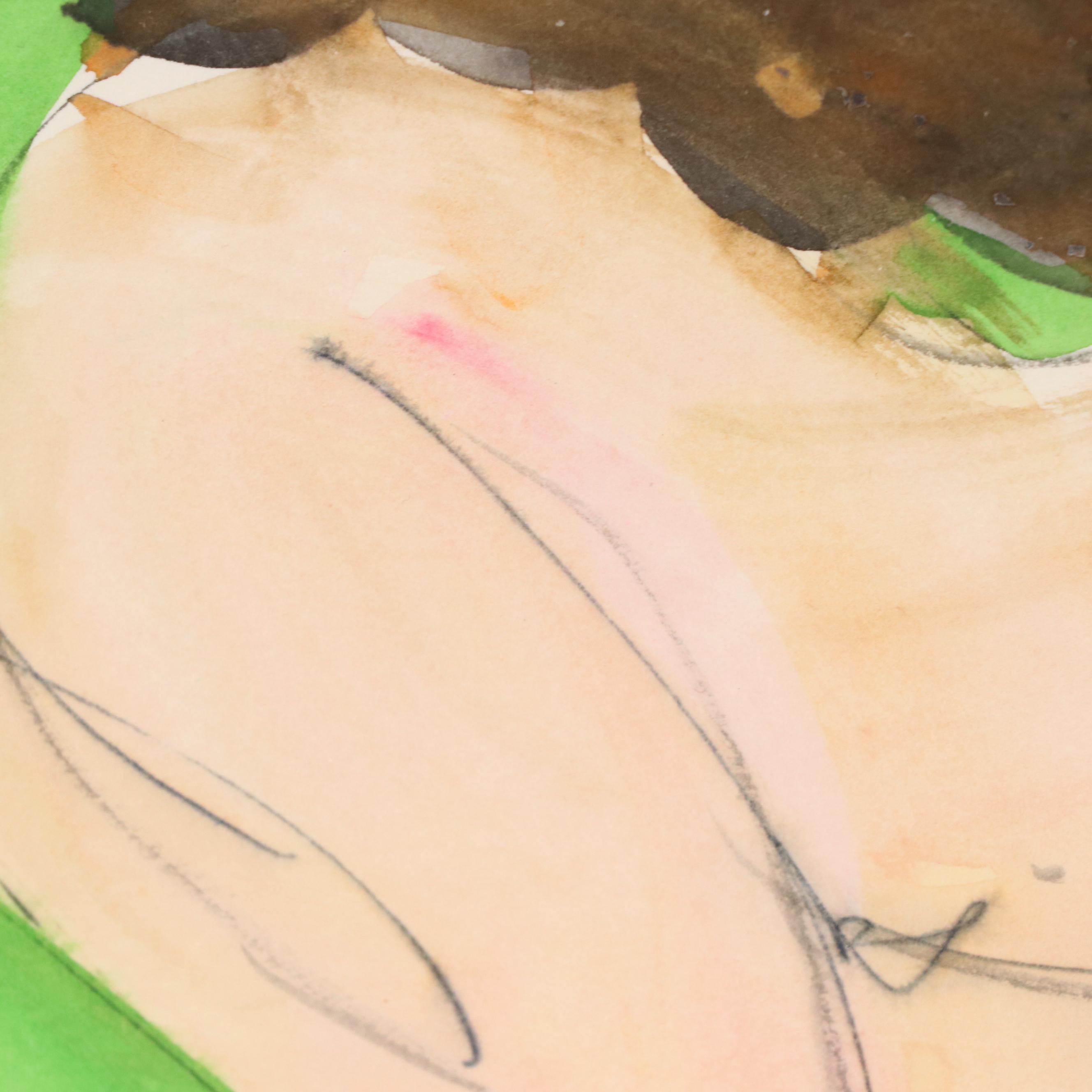 Roslyn C. Bliss Modernist Figural Nude Watercolor Painting "Christmas Woman"