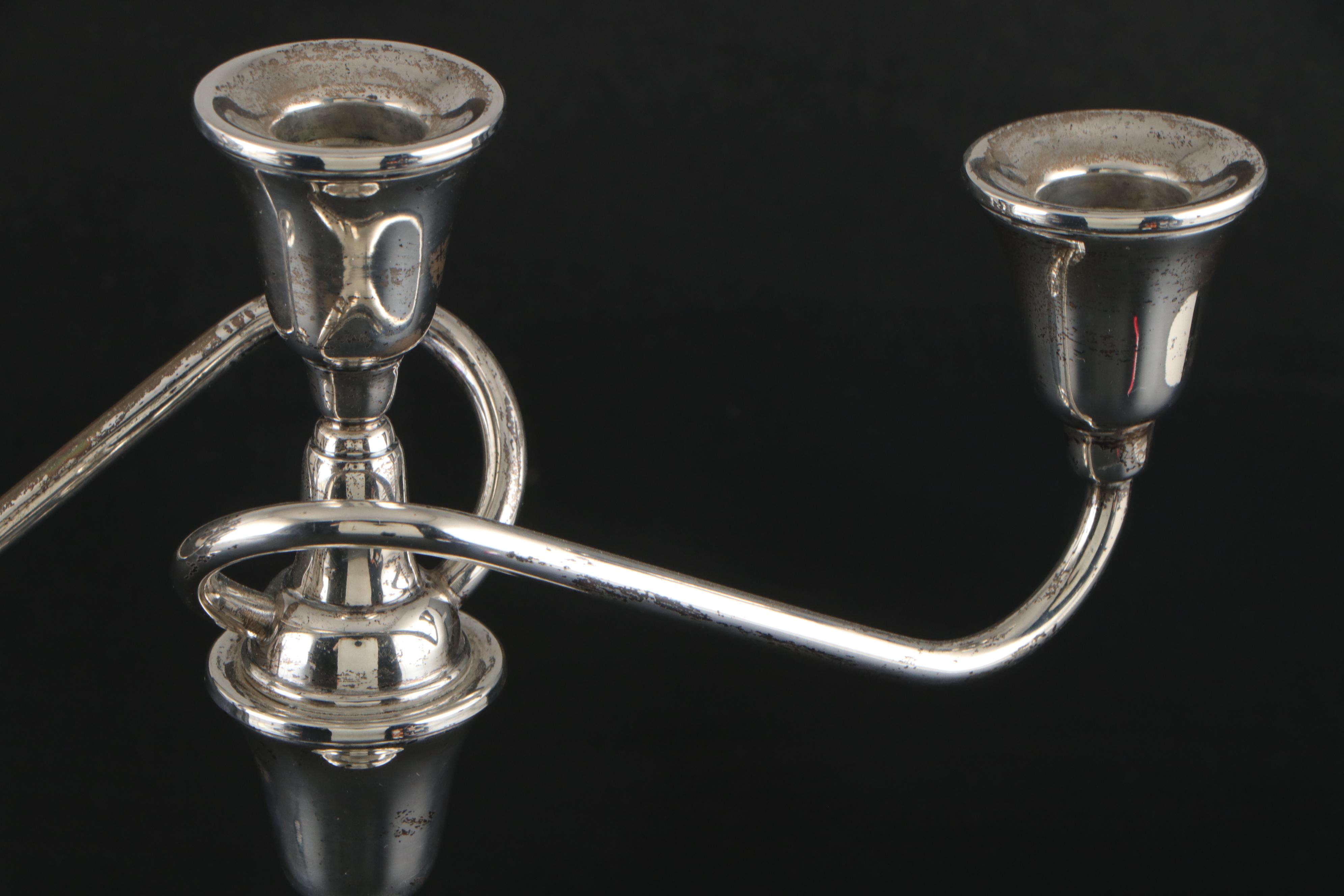 Rogers Weighted Sterling Silver Three-Light Candlesticks Pair