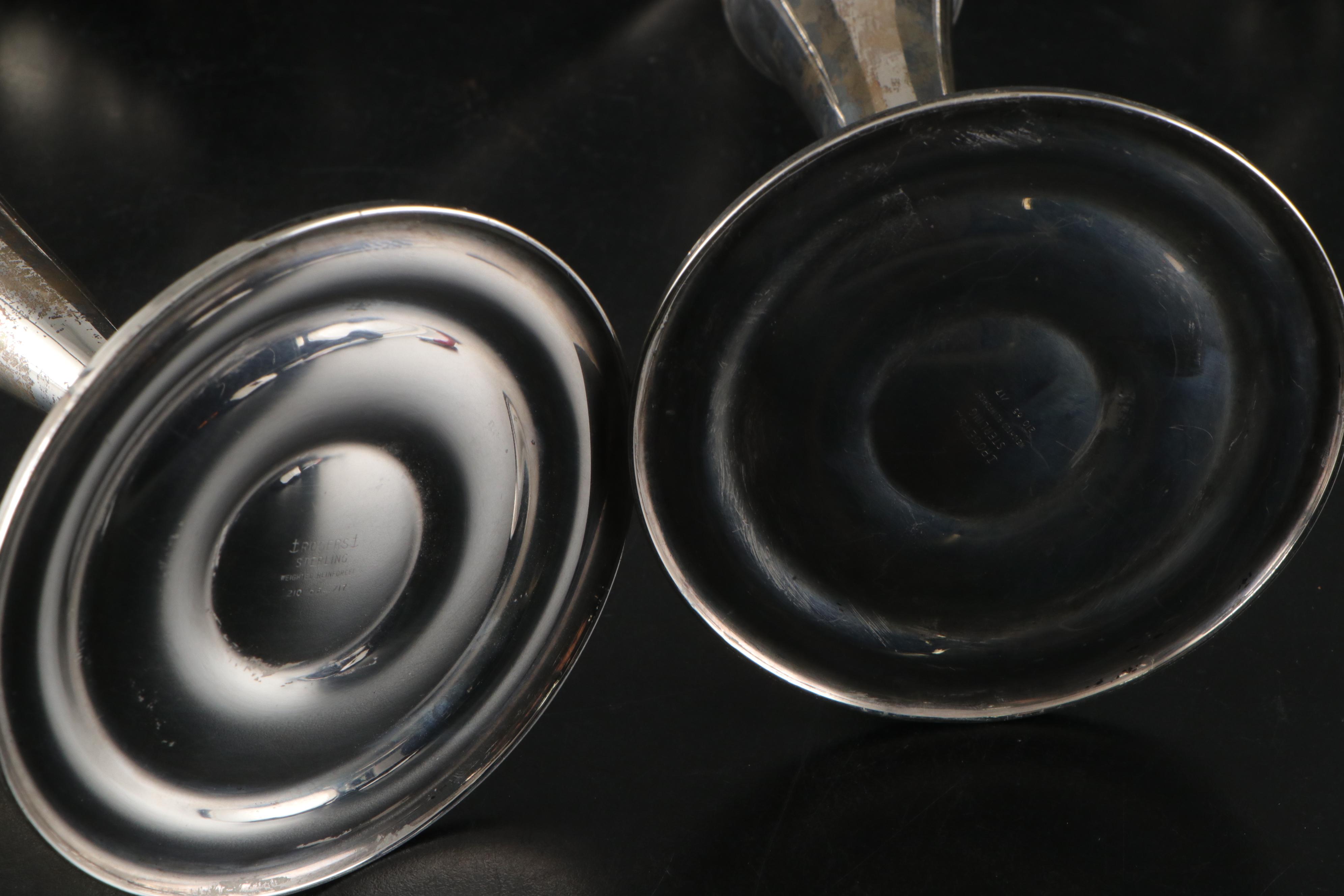 Rogers Weighted Sterling Silver Three-Light Candlesticks Pair