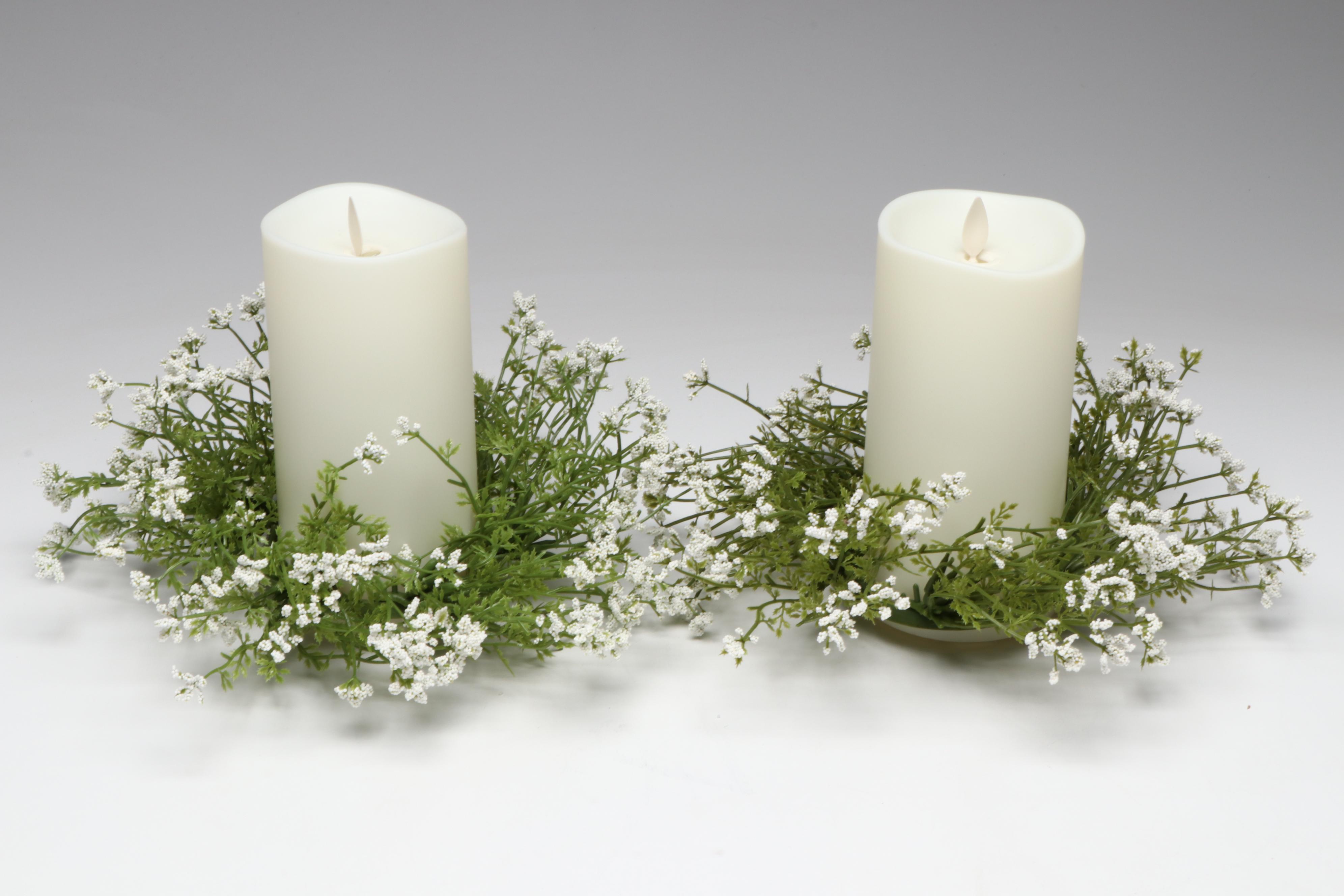 Luminara Flameless Candles with Artificial Greenery and Coaster Set