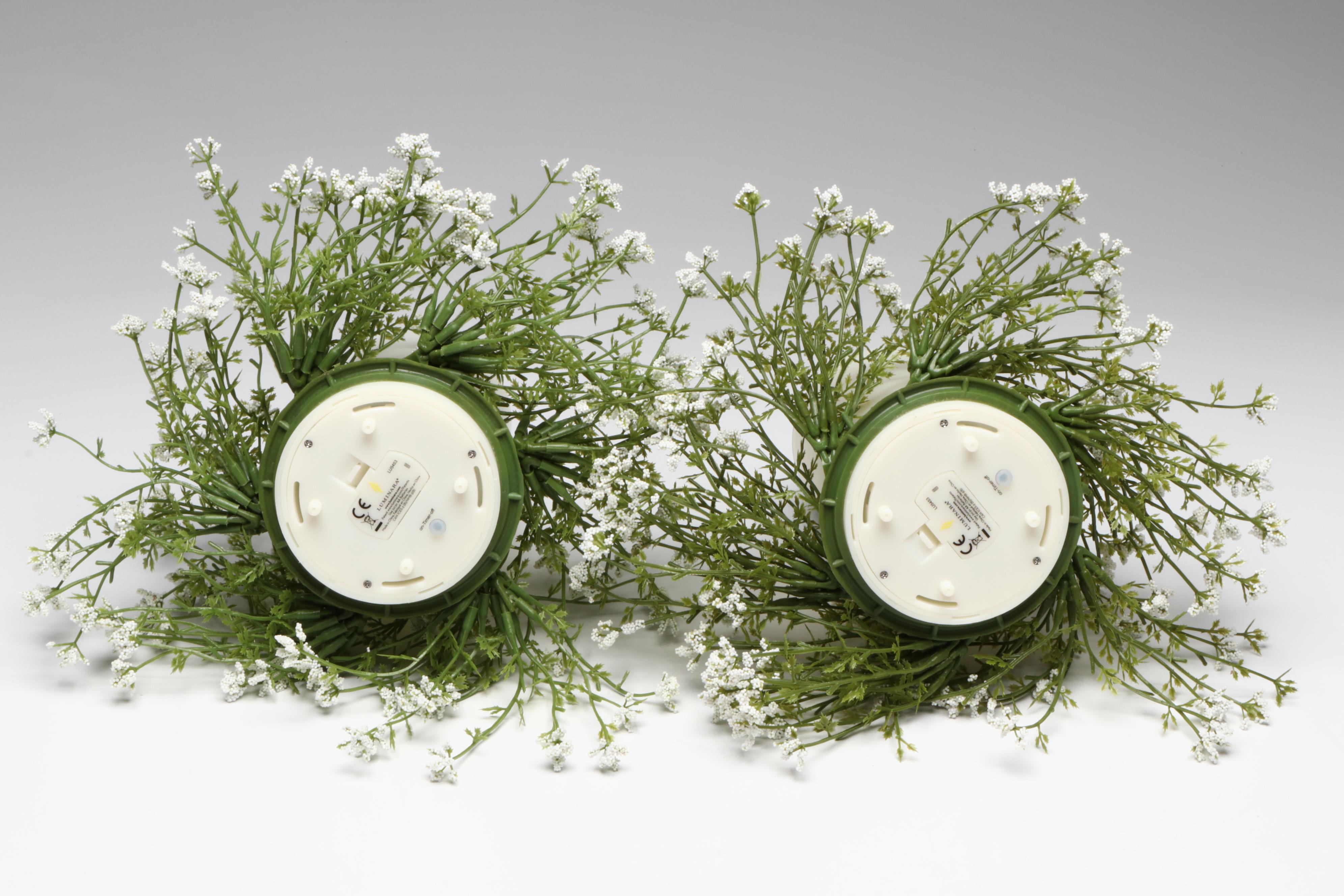 Luminara Flameless Candles with Artificial Greenery and Coaster Set