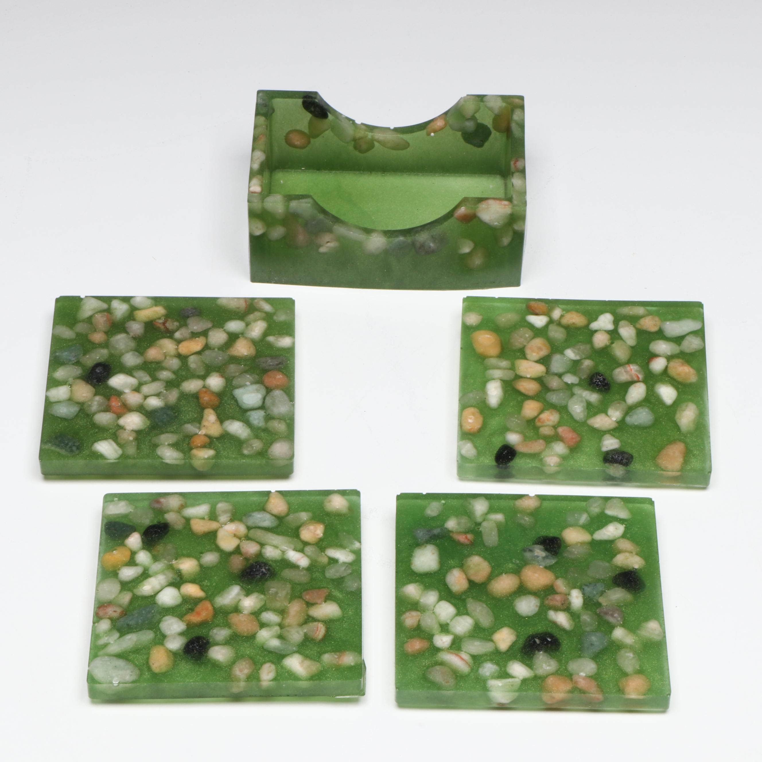 Luminara Flameless Candles with Artificial Greenery and Coaster Set