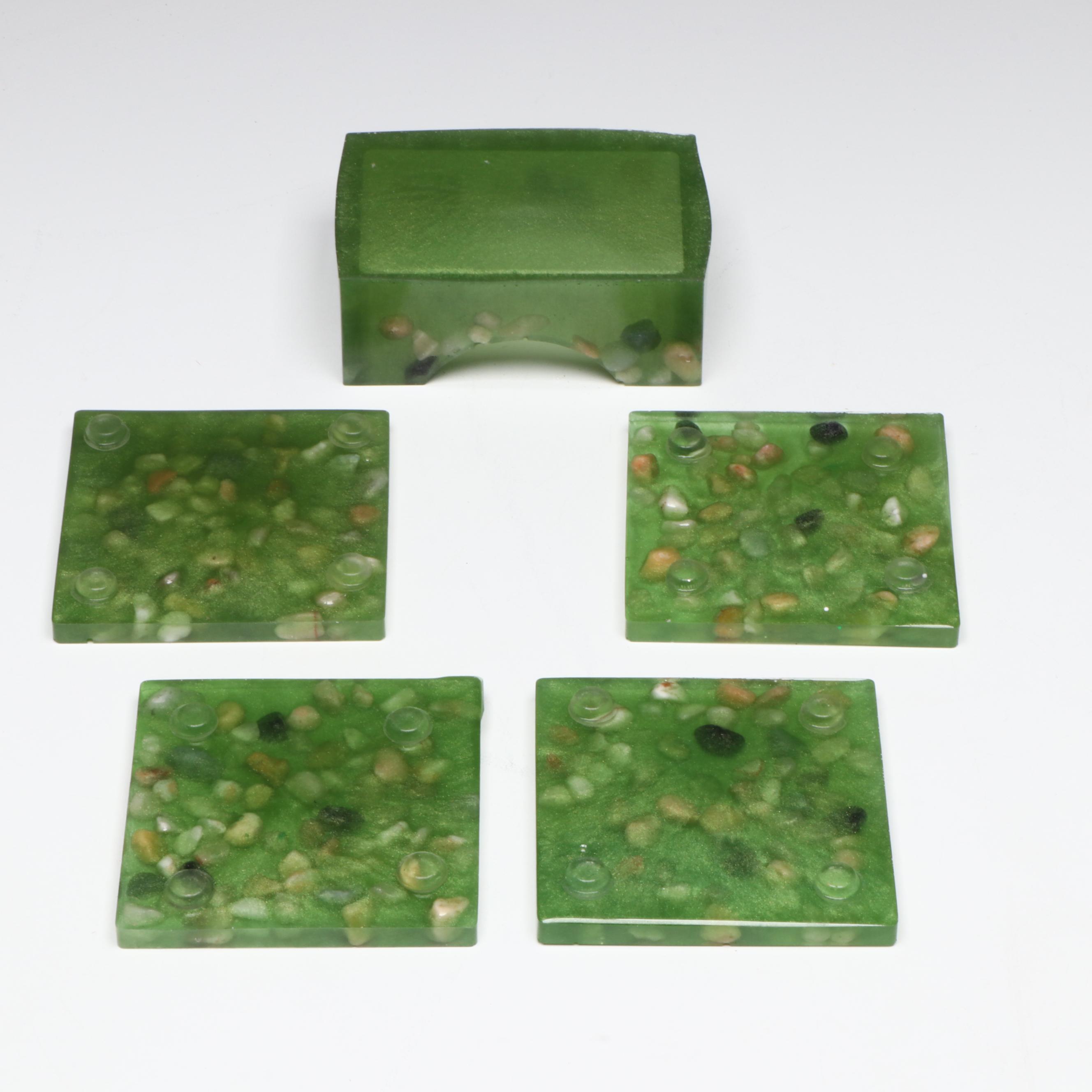 Luminara Flameless Candles with Artificial Greenery and Coaster Set