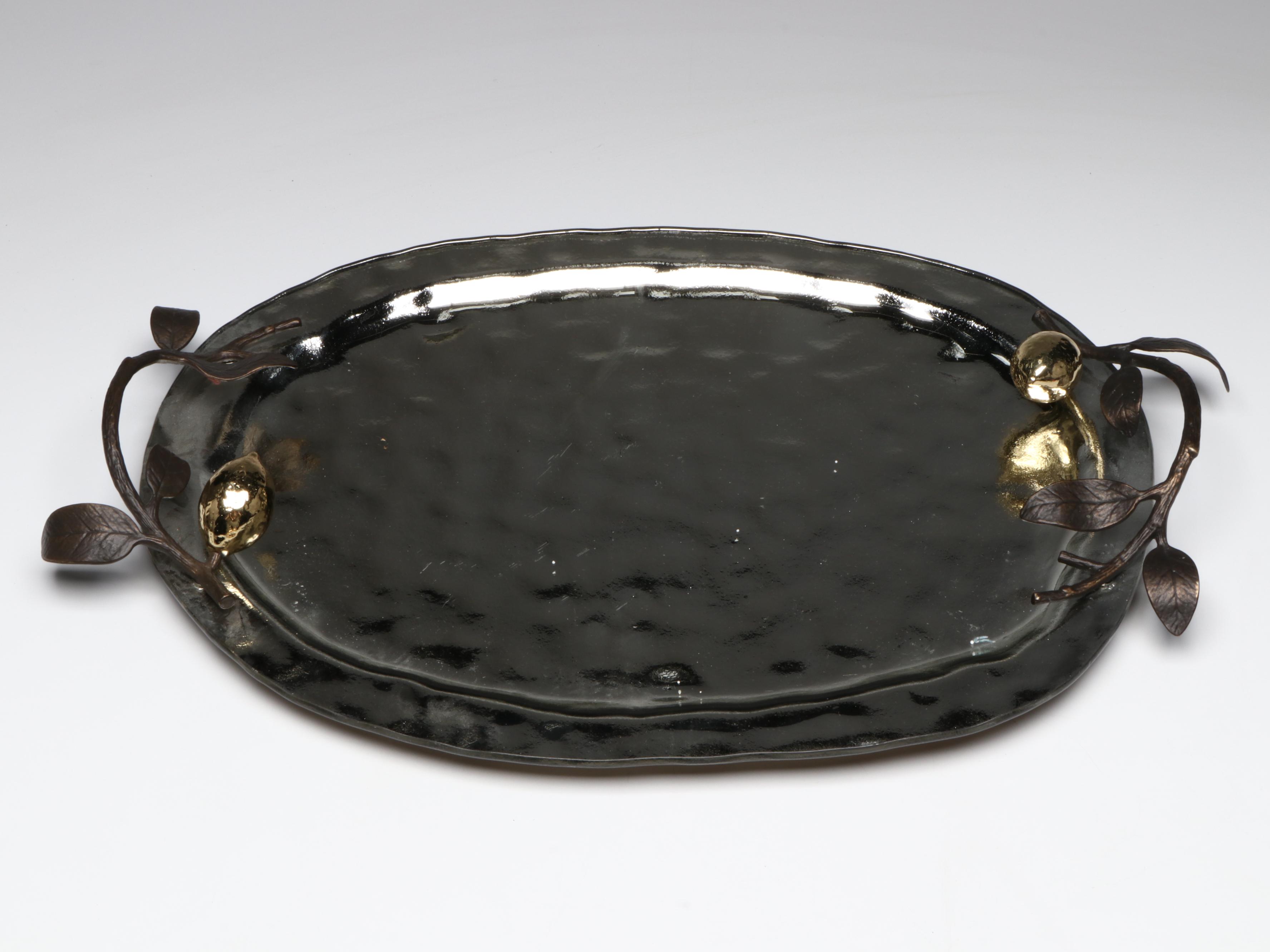 Michael Aram "Lemonwood" Tray with Apple Shaped Honey Pot and Other Coasters