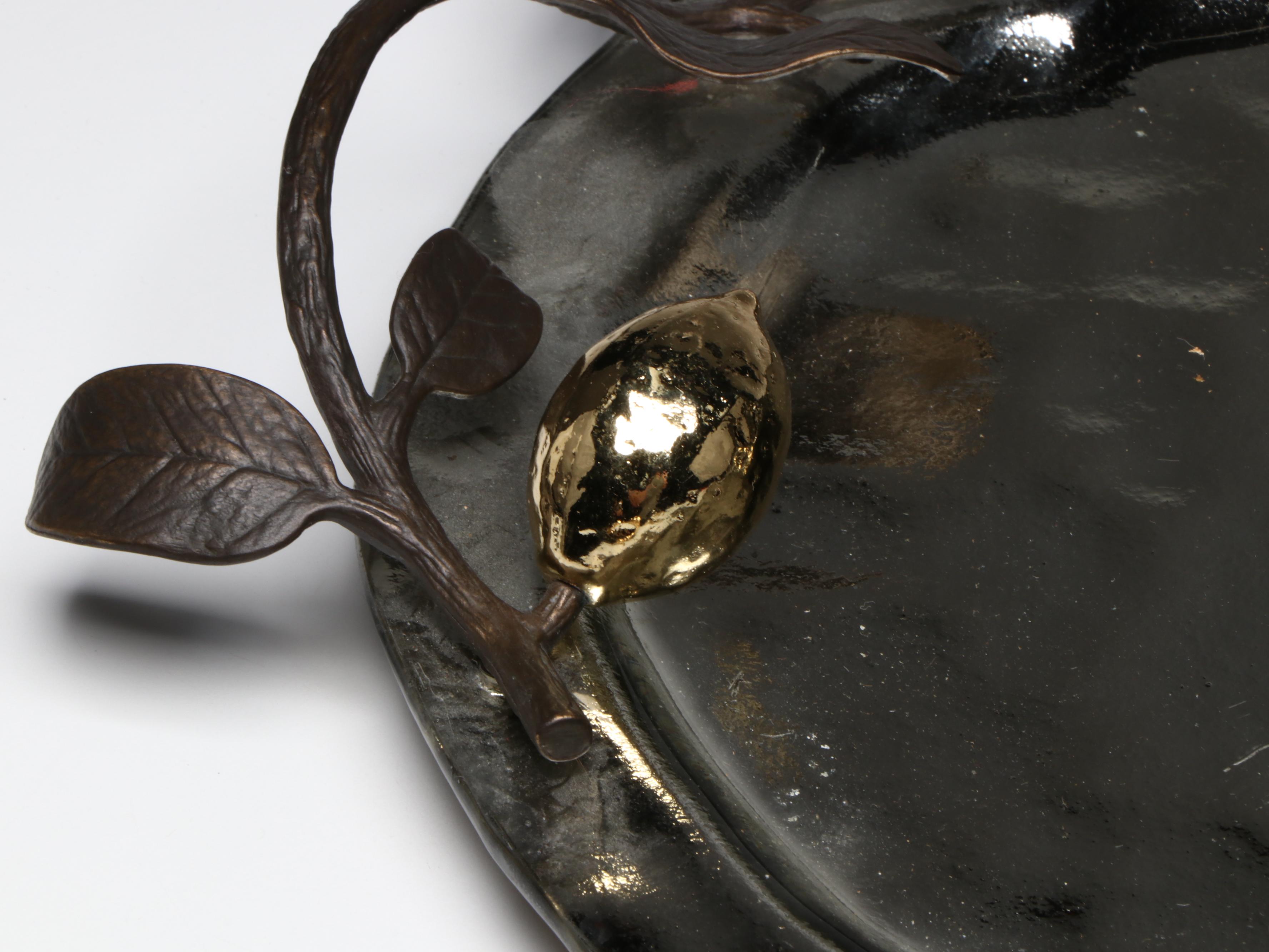 Michael Aram "Lemonwood" Tray with Apple Shaped Honey Pot and Other Coasters