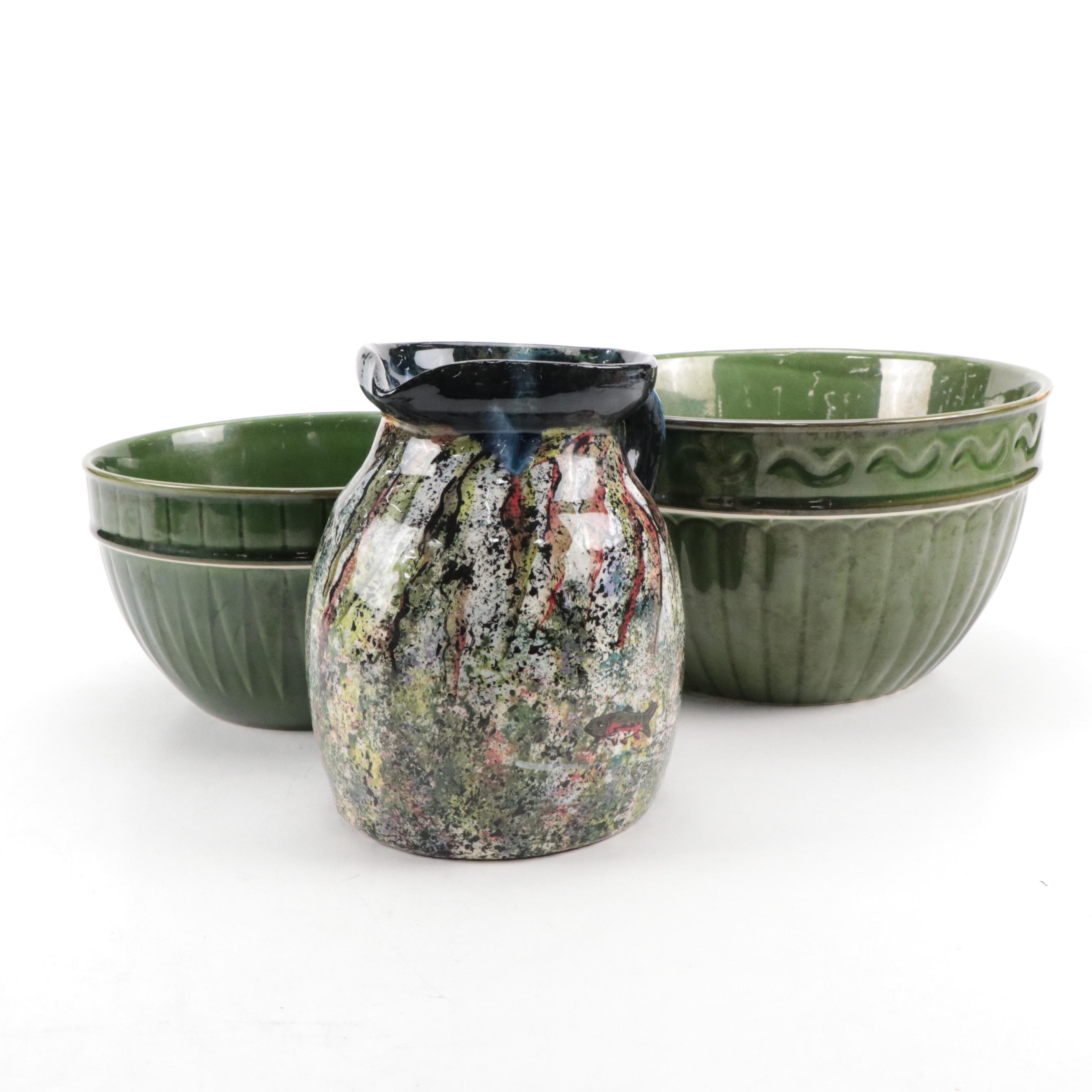 Real Home Stoneware Mixing Bowls and Other Ceramic Pitcher