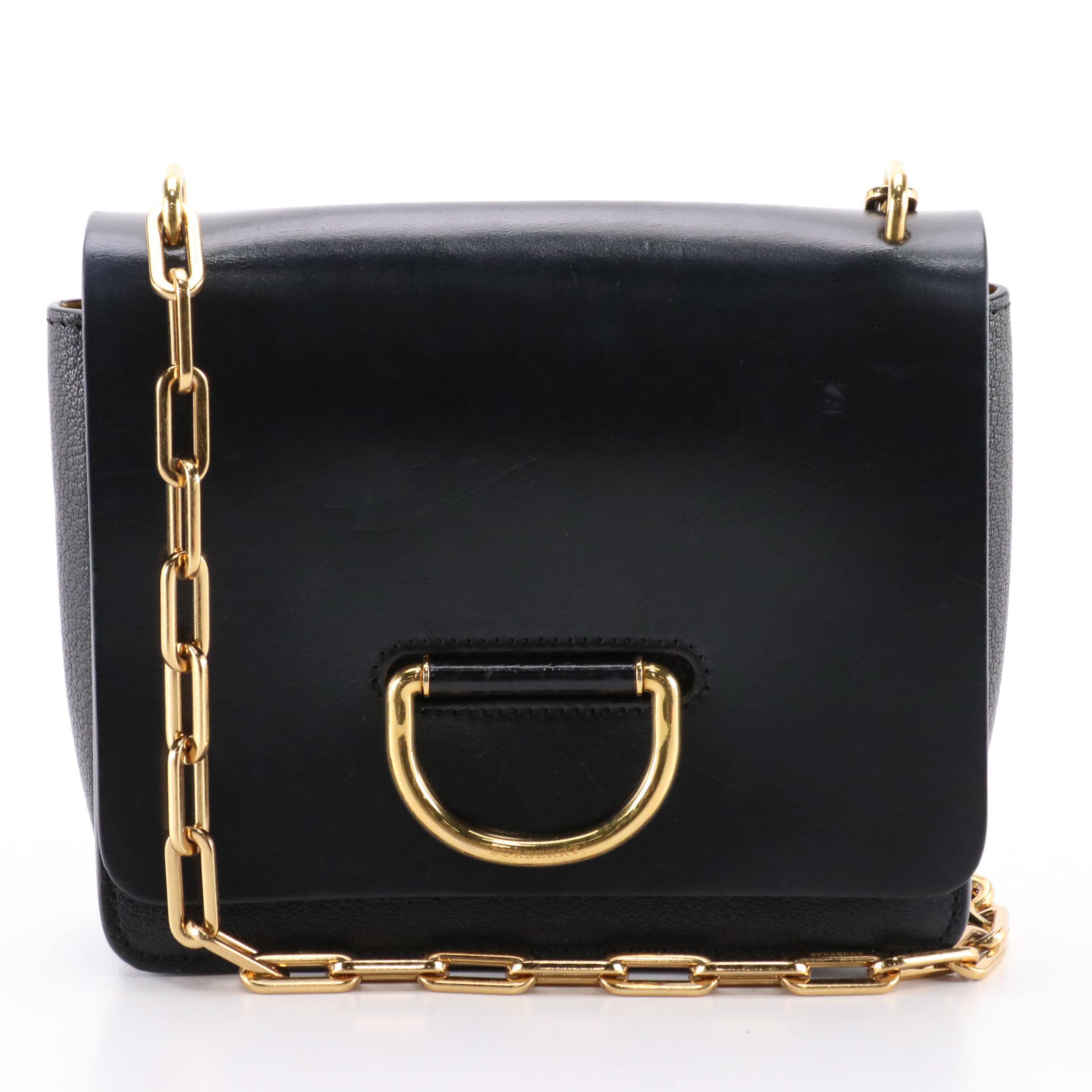 Burberry Black Leather Flap-Front Chain Strap Shoulder Bag