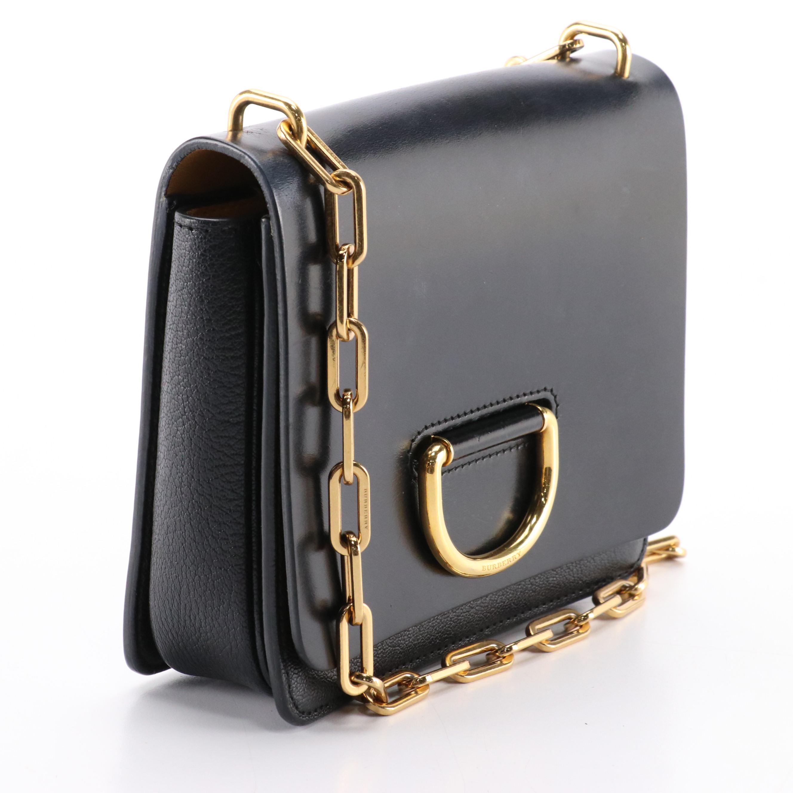 Burberry Black Leather Flap-Front Chain Strap Shoulder Bag
