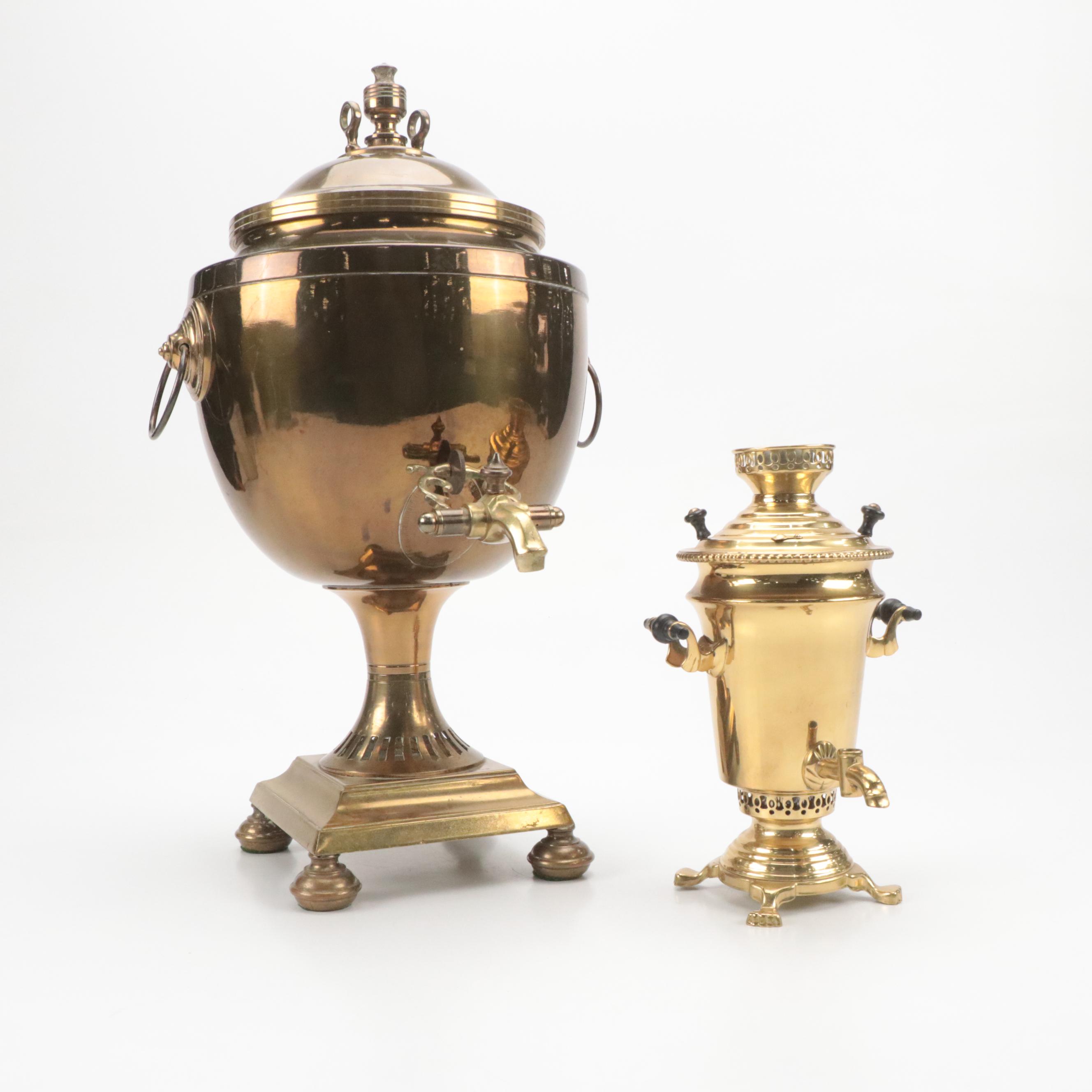 Brass Footed Tea Urn with Russian Samovar