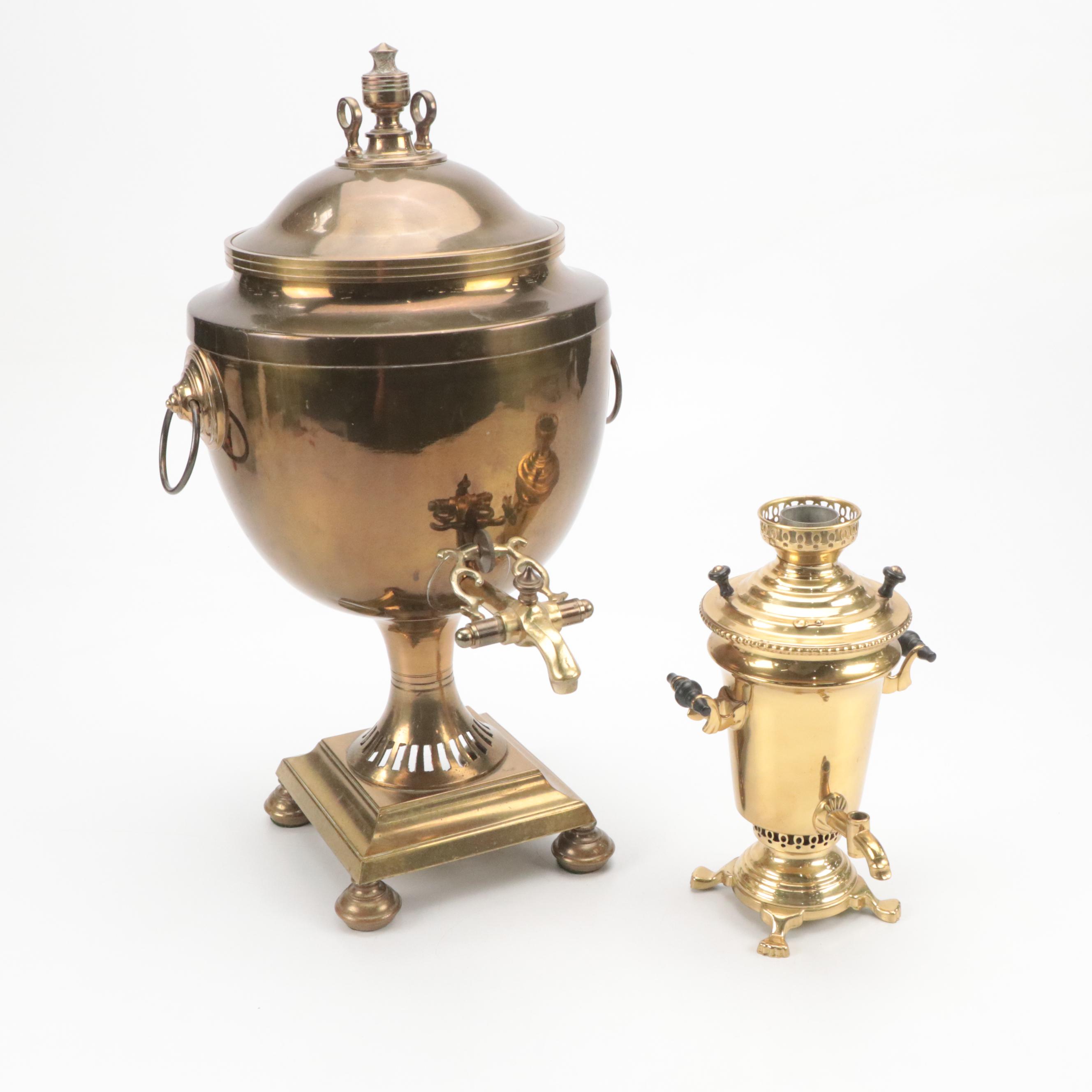 Brass Footed Tea Urn with Russian Samovar