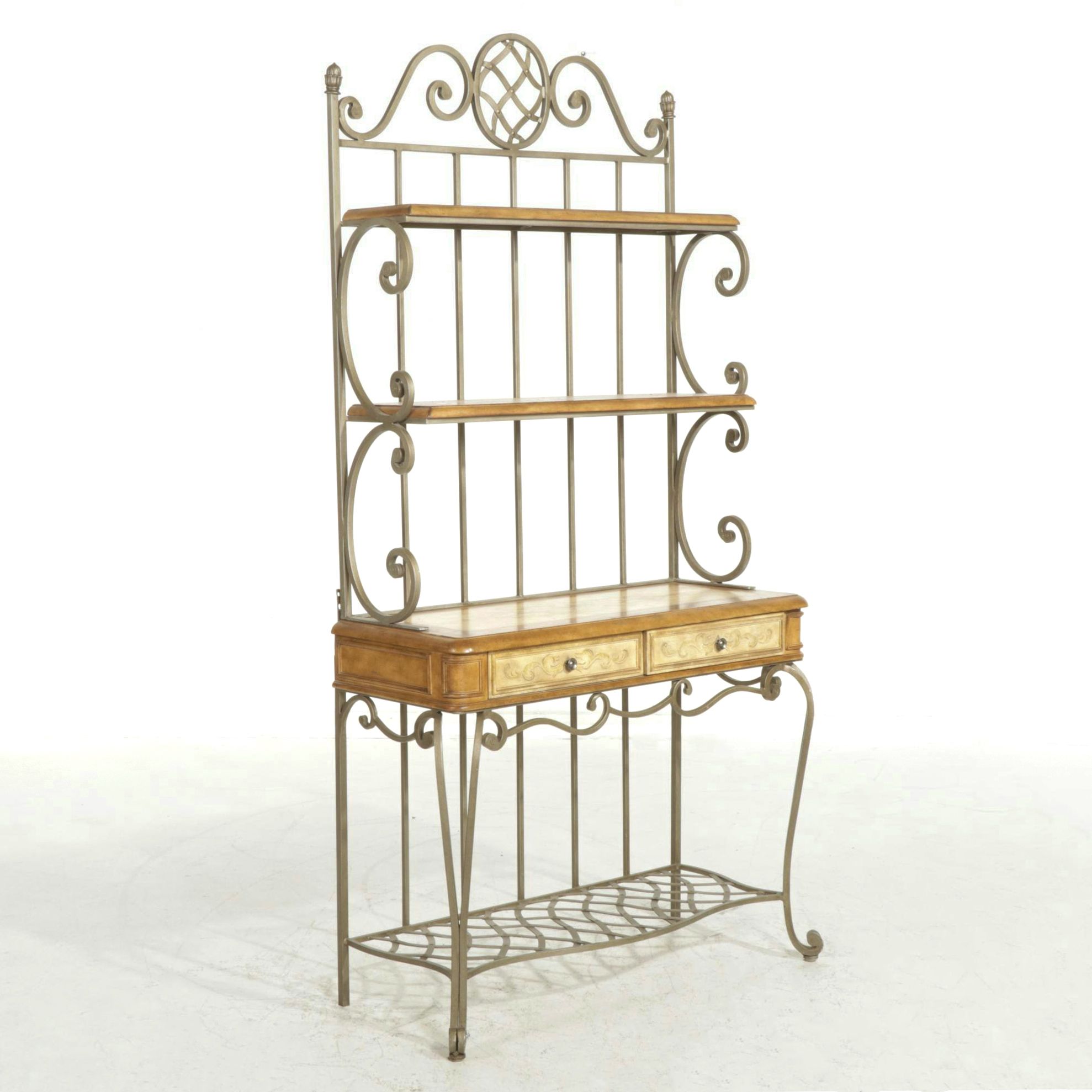 Wrought Iron Baker's Rack with Wood Shelves, 21st Century