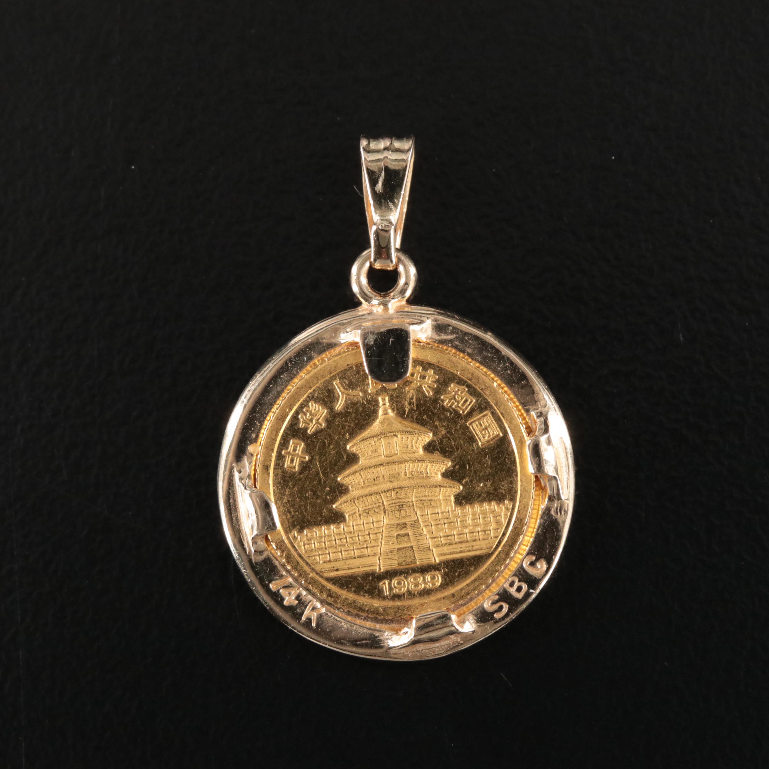 14K Pendant with 1989 China 5-Yuan Gold Panda Bullion Coin
