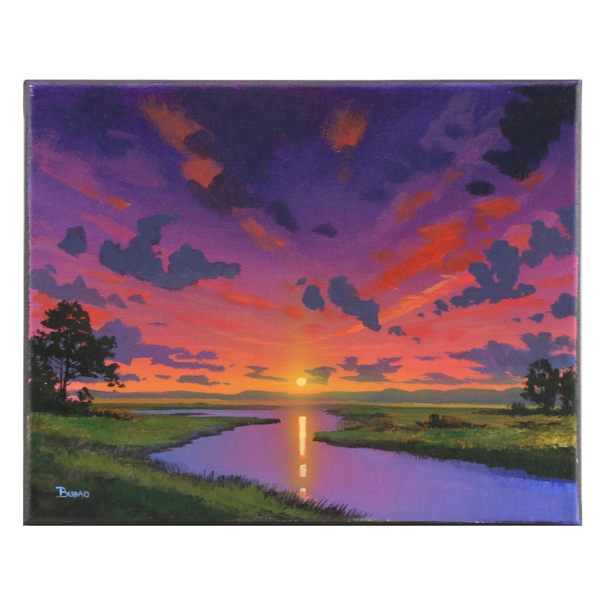 Douglas “Bumo” Johnpeer Sunset Landscape Oil Painting, 2024