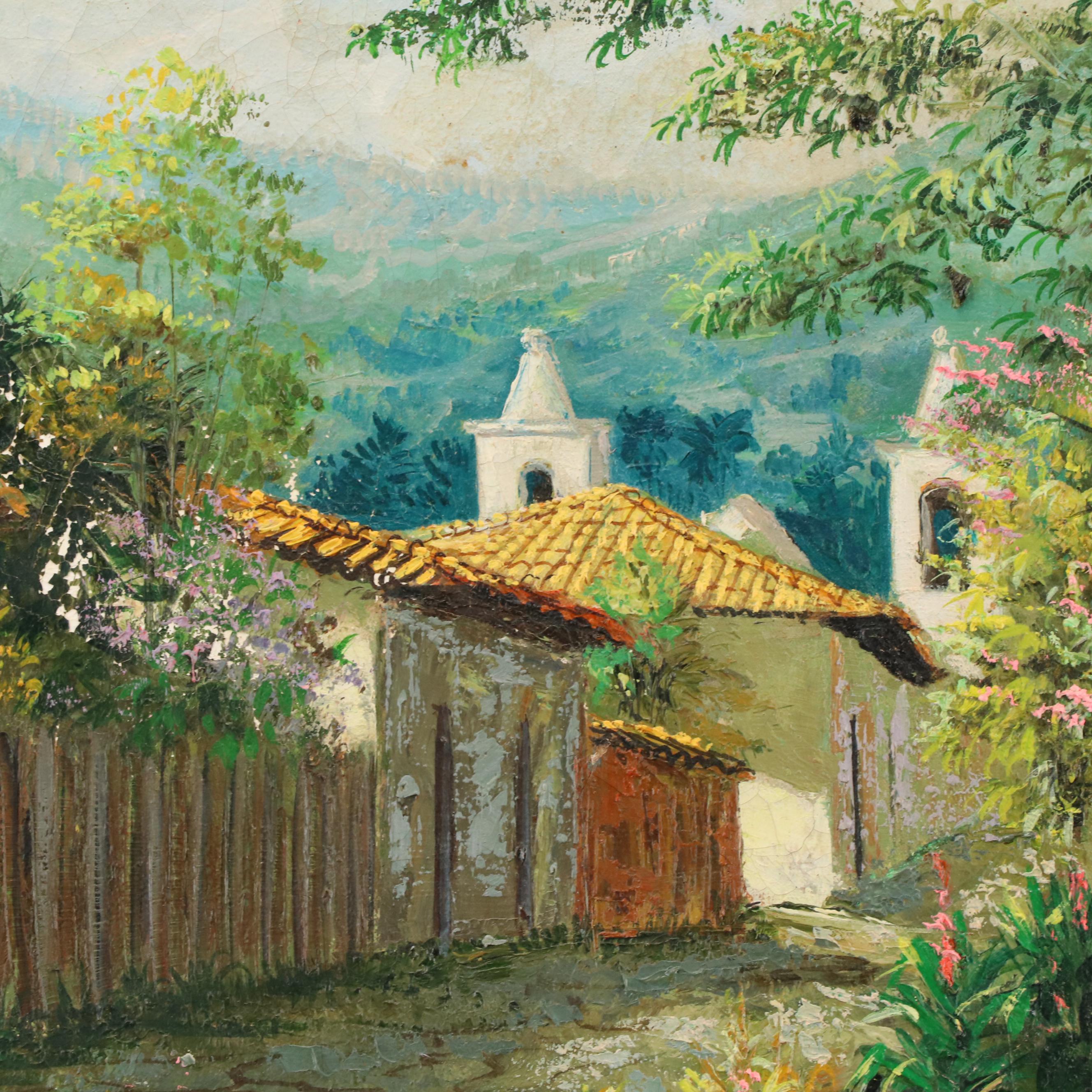 Manuel Rodriguez Oil Painting of Honduran Landscape, Late 20th Century