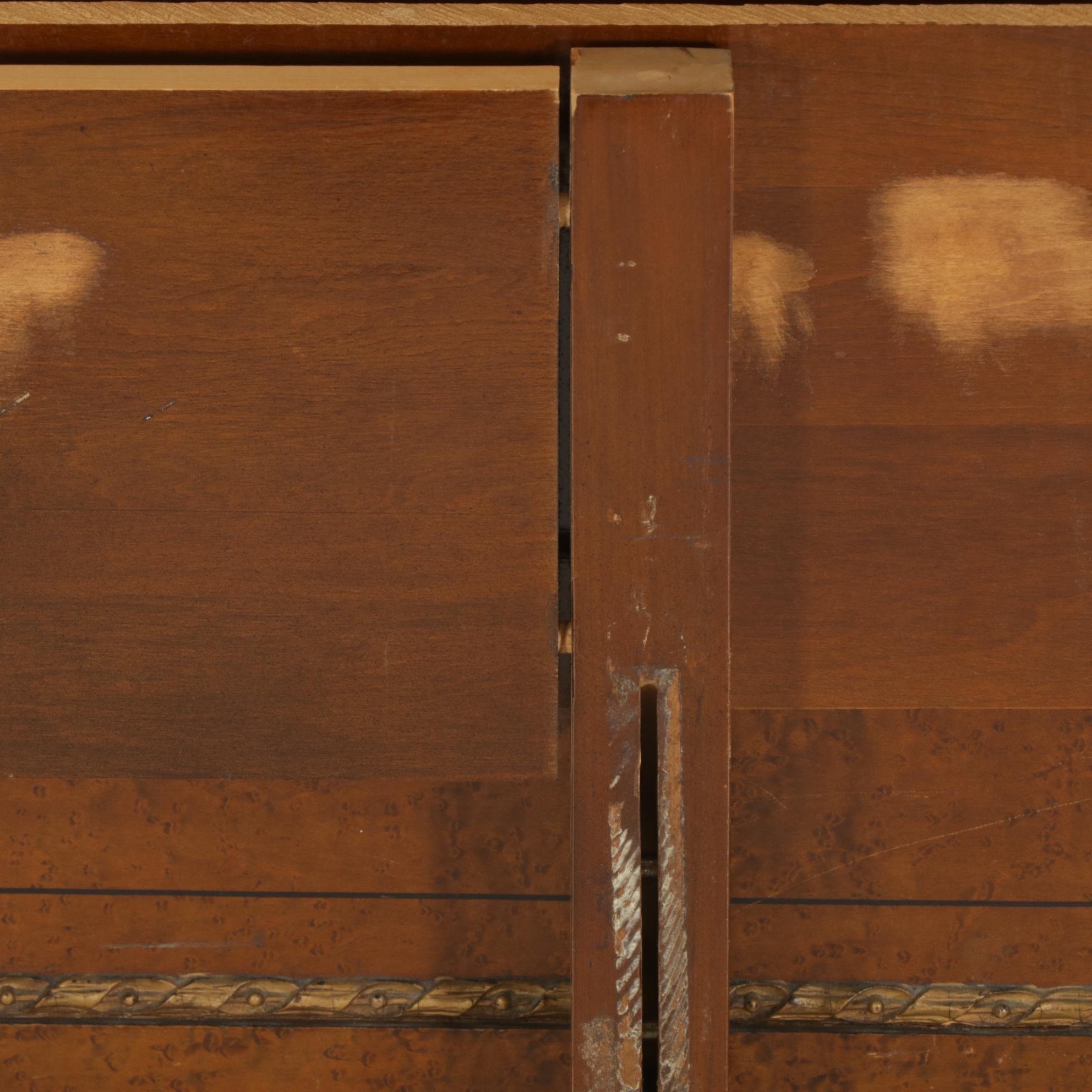 Pair of Neoclassical Style Birds-Eye Maple Twin Bed Frames with Painted Accents