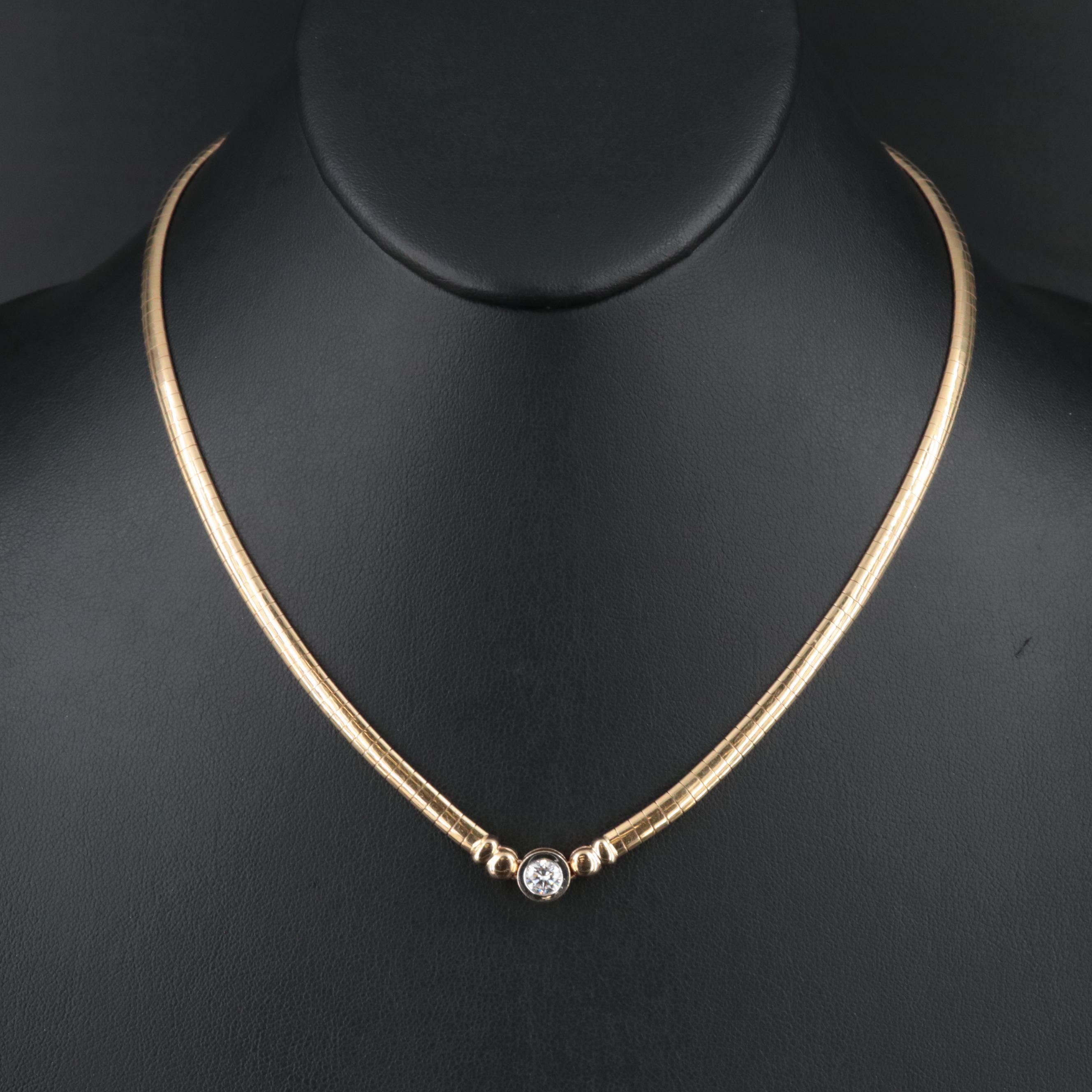 Italian Aurafin 14K 0.51 CT Diamond Omega Necklace