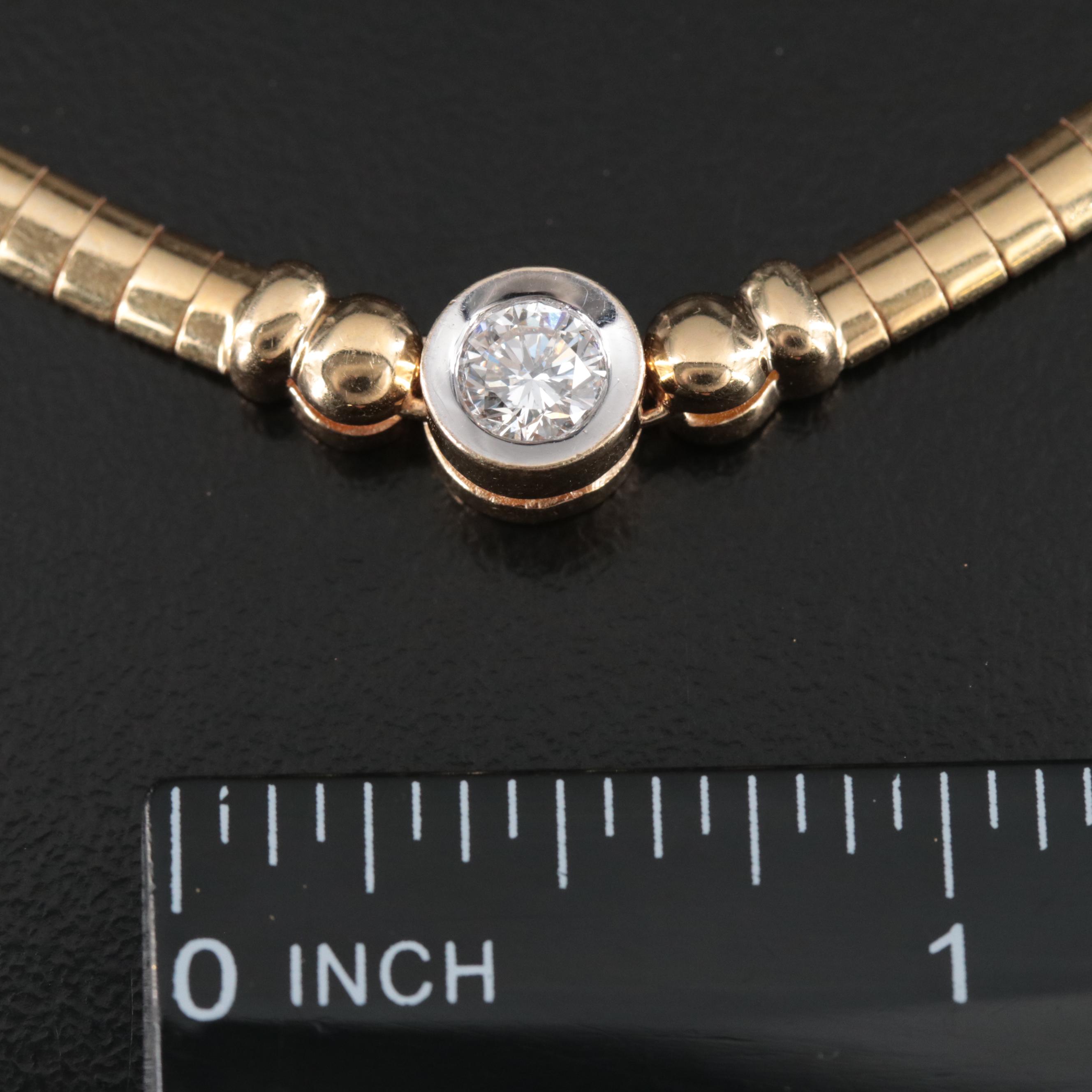 Italian Aurafin 14K 0.51 CT Diamond Omega Necklace